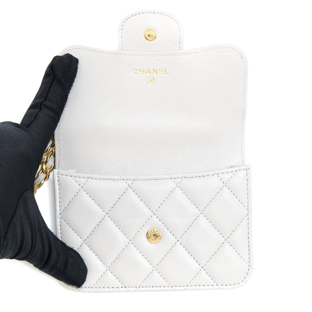 CHANEL MINI TOP HANDLE FLAP BAG LAMBSKIN LIGHT GREY BRUSHED GHW