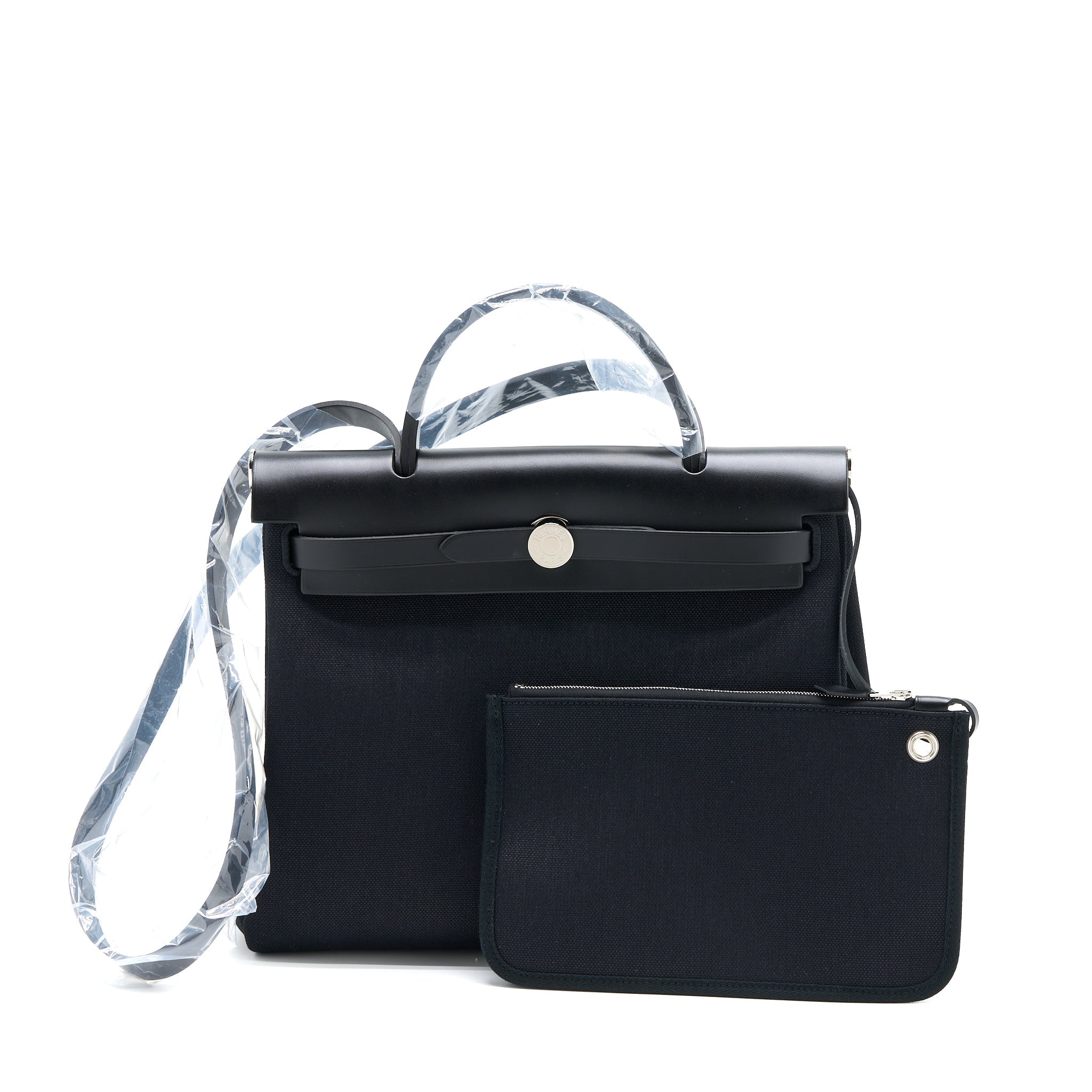 HERMES HERBAG ZIP 31 BAG RETOURNE TOILE MILITARIES CANVAS/HUNTER BLACK SHW