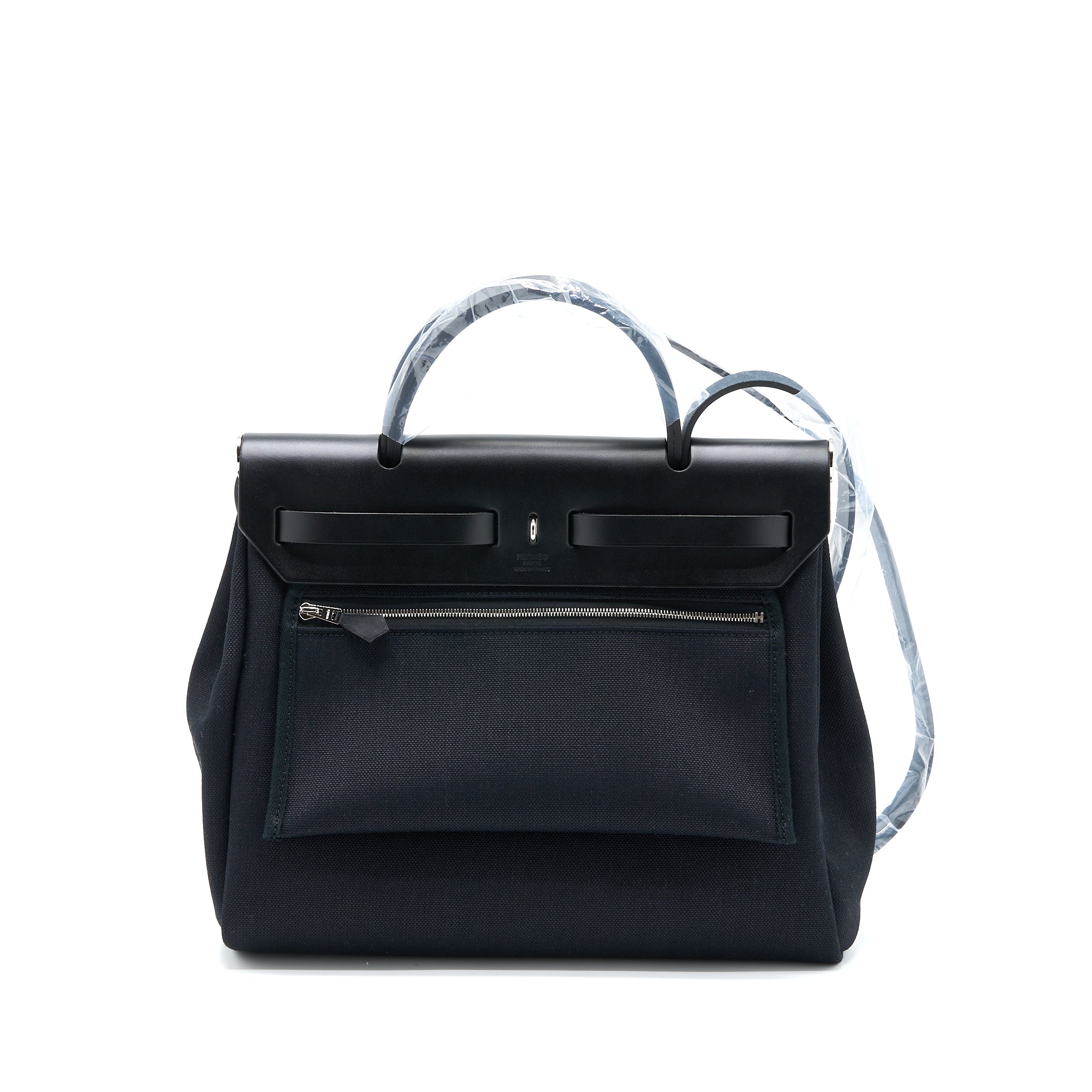 HERMES HERBAG ZIP 31 BAG RETOURNE TOILE MILITARIES CANVAS/HUNTER BLACK SHW