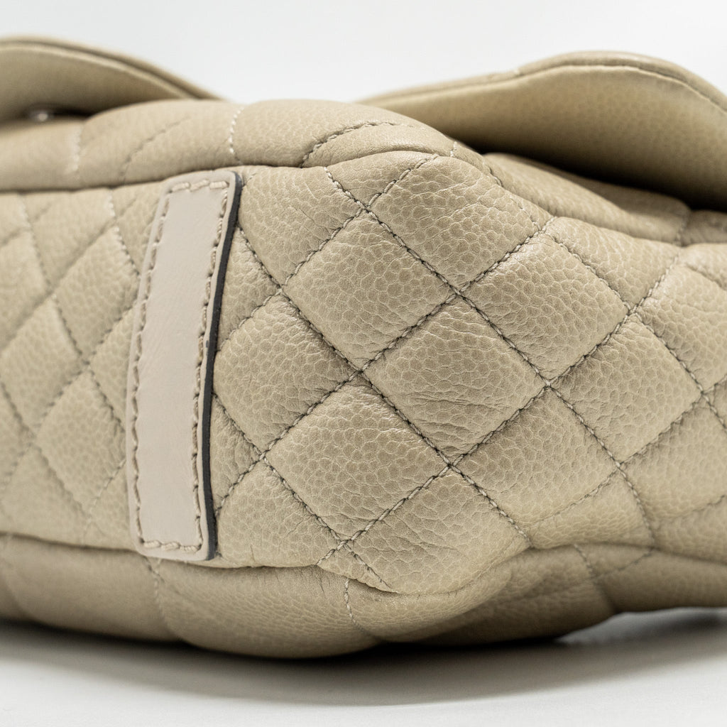 CHANEL QUILTED FLAP SHOULDER BAG CAVIAR LIGHT BEIGE RUTHENIUM SHW