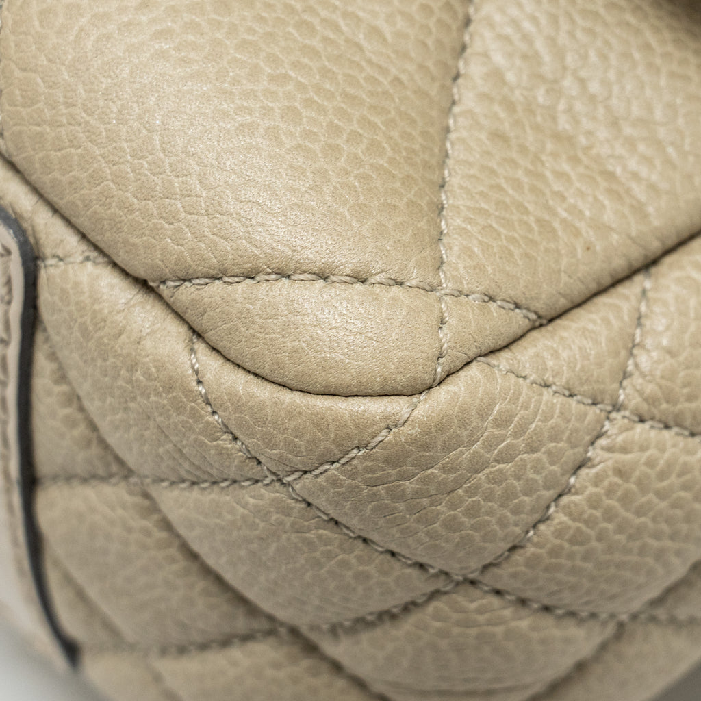 CHANEL QUILTED FLAP SHOULDER BAG CAVIAR LIGHT BEIGE RUTHENIUM SHW