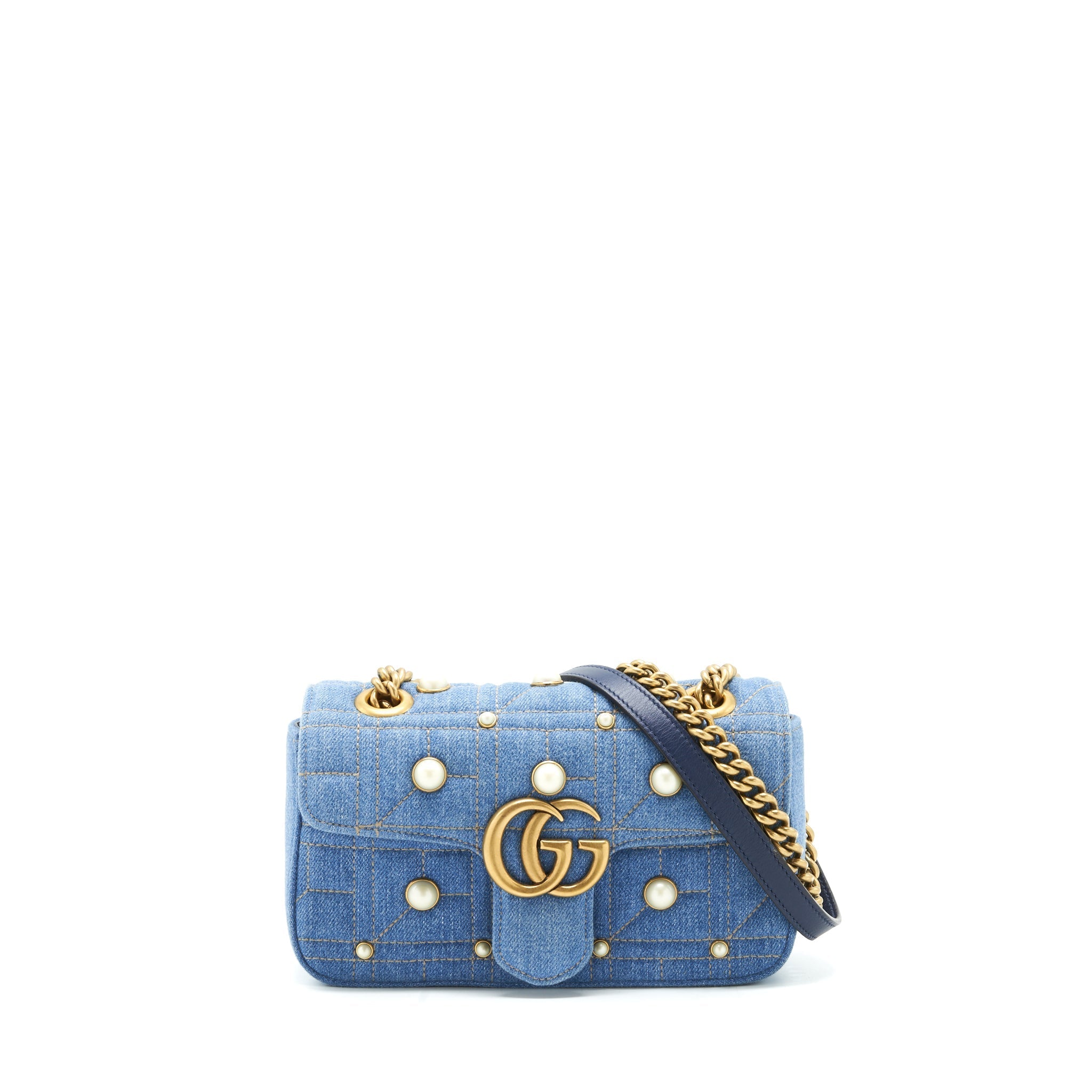 GUCCI MINI MARMONT BAG DENIM WITH PEARL