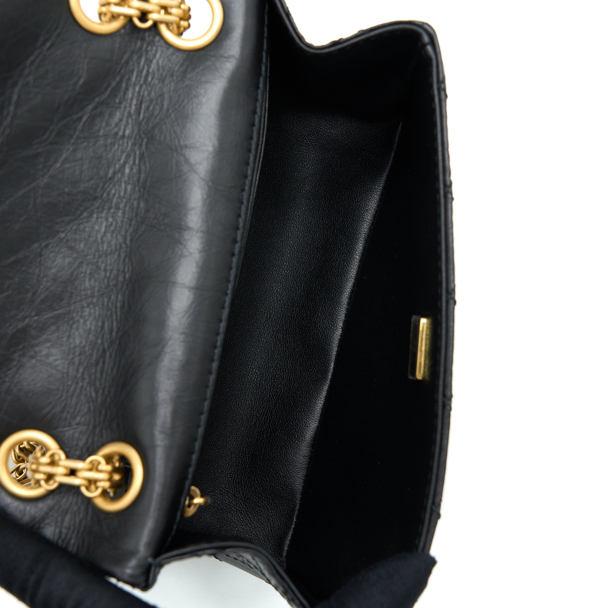 CHANEL MINI 2.55 REISSUE FLAP BAG AGED CALFSKIN BLACK BRUSHED GHW (MICROCHIP)