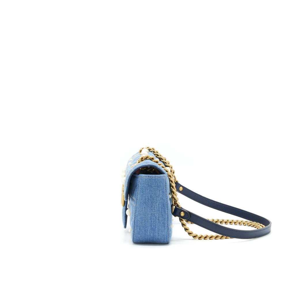 GUCCI MINI MARMONT BAG DENIM WITH PEARL