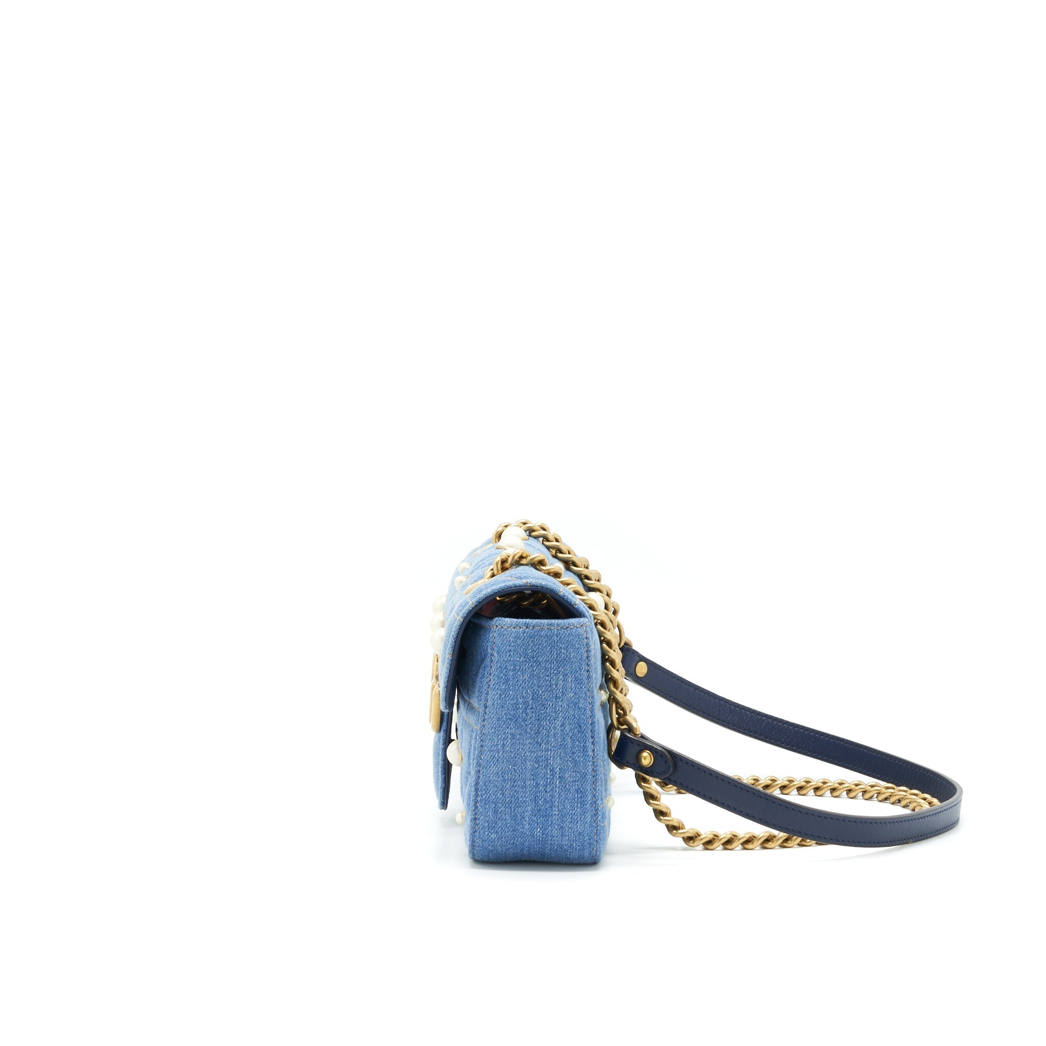 GUCCI MINI MARMONT BAG DENIM WITH PEARL