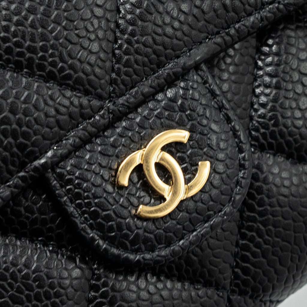 CHANEL CLASSIC LONG FLAP WALLET CAVIAR BLACK GHW