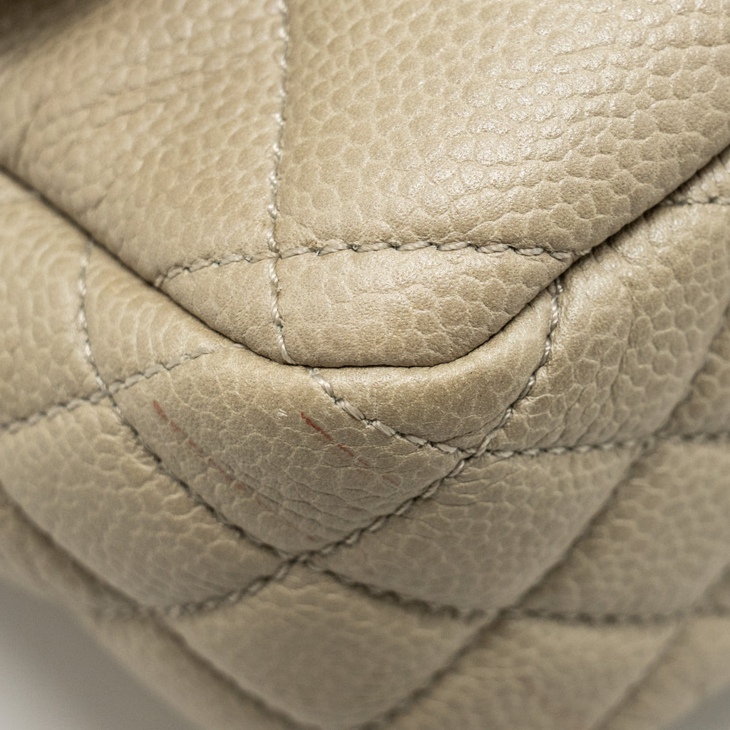 CHANEL QUILTED FLAP SHOULDER BAG CAVIAR LIGHT BEIGE RUTHENIUM SHW