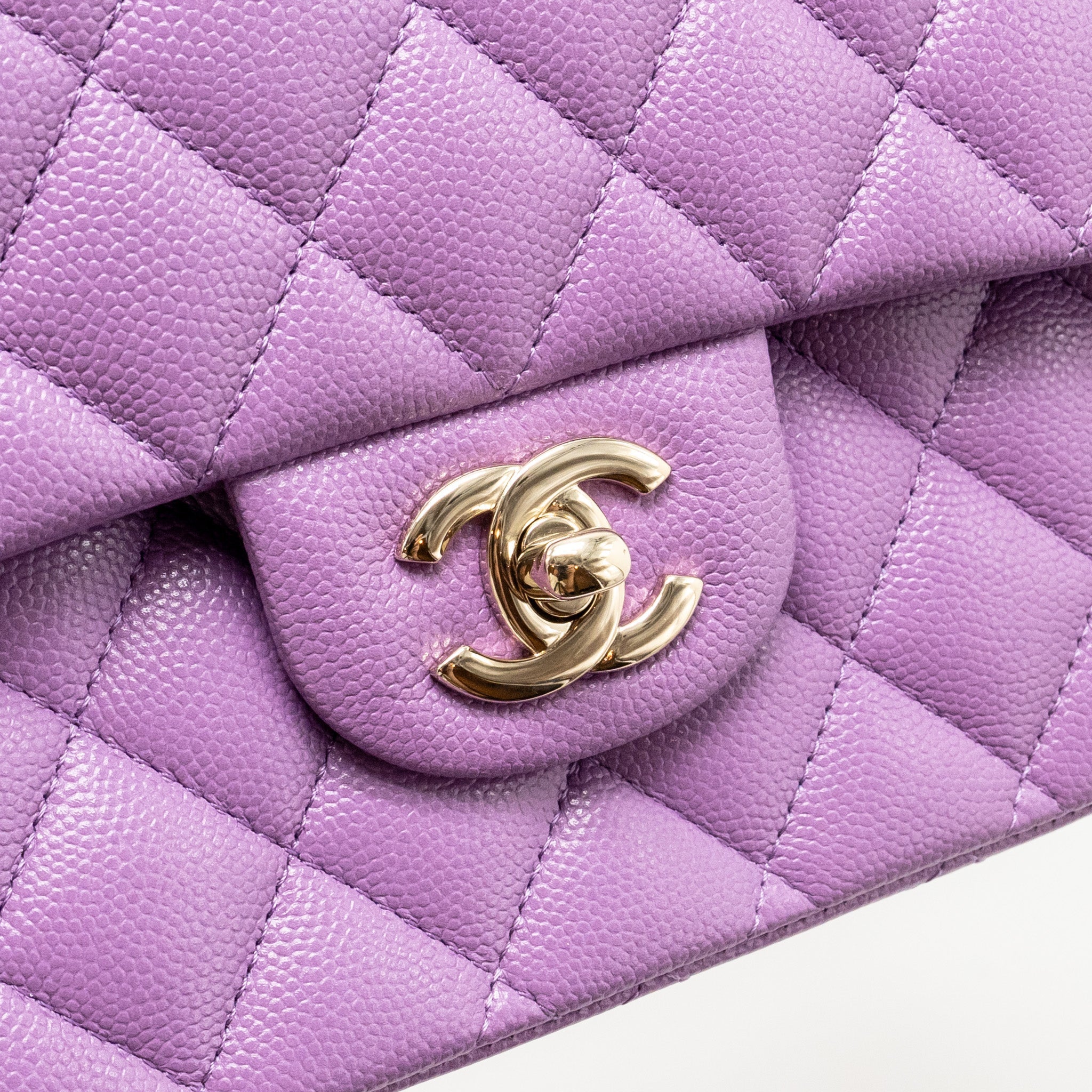 CHANEL MEDIUM CLASSIC DOUBLE FLAP BAG CAVIAR PURPLE LGHW (MICROCHIP)