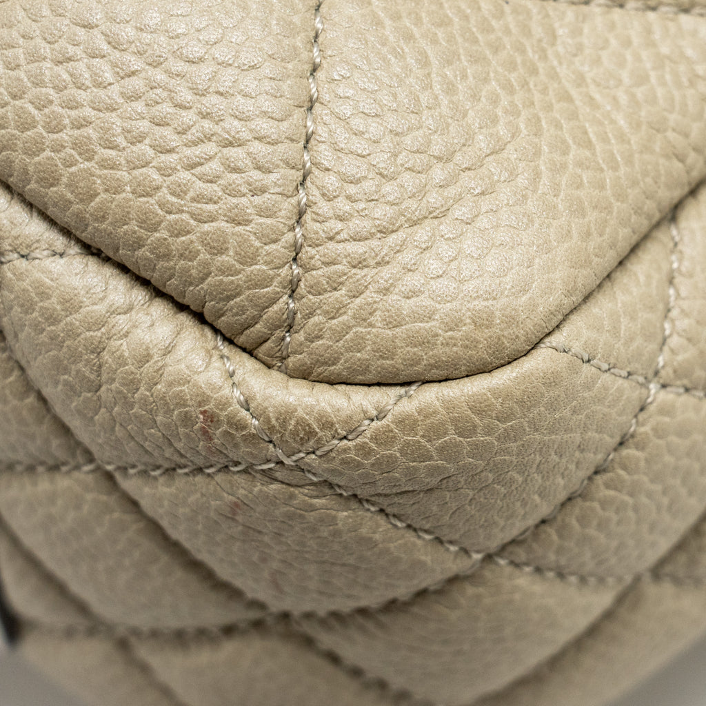 CHANEL QUILTED FLAP SHOULDER BAG CAVIAR LIGHT BEIGE RUTHENIUM SHW