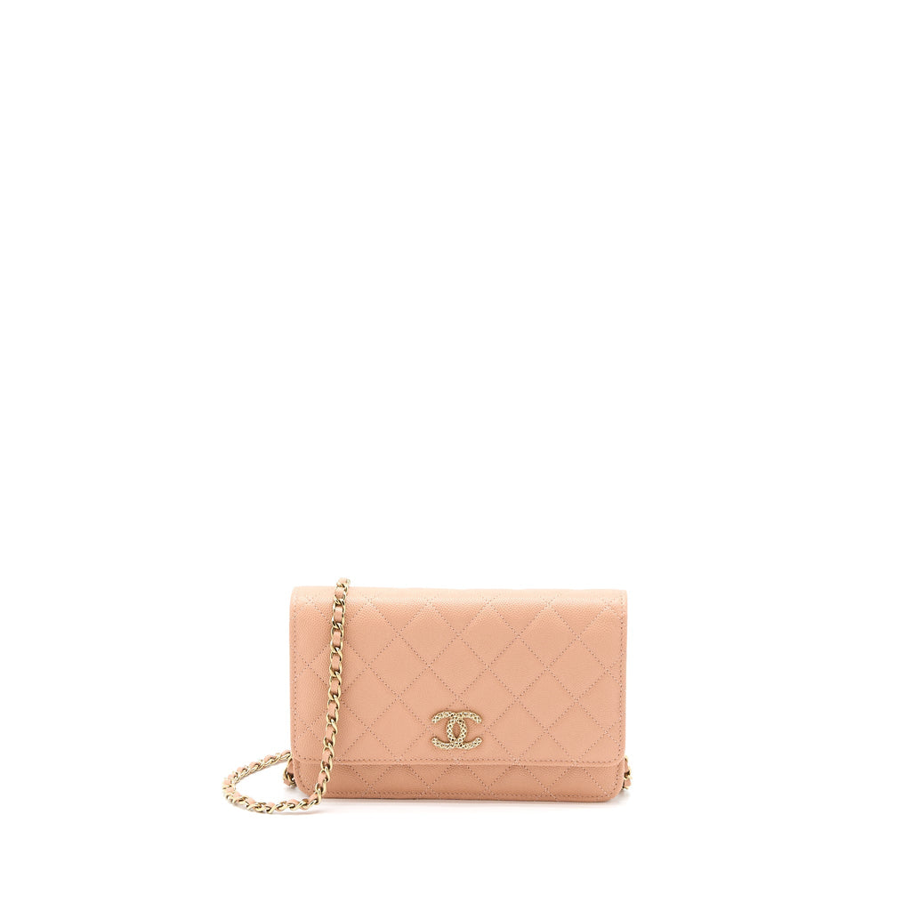 CHANEL GIANT CC LOGO WALLET ON CHAIN CAVIAR DARK PINK LGHW (MICROCHIP)