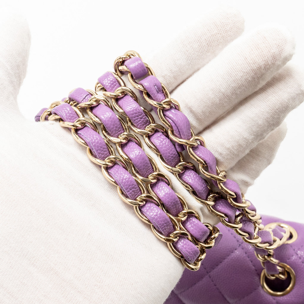 CHANEL MEDIUM CLASSIC DOUBLE FLAP BAG CAVIAR PURPLE LGHW (MICROCHIP)