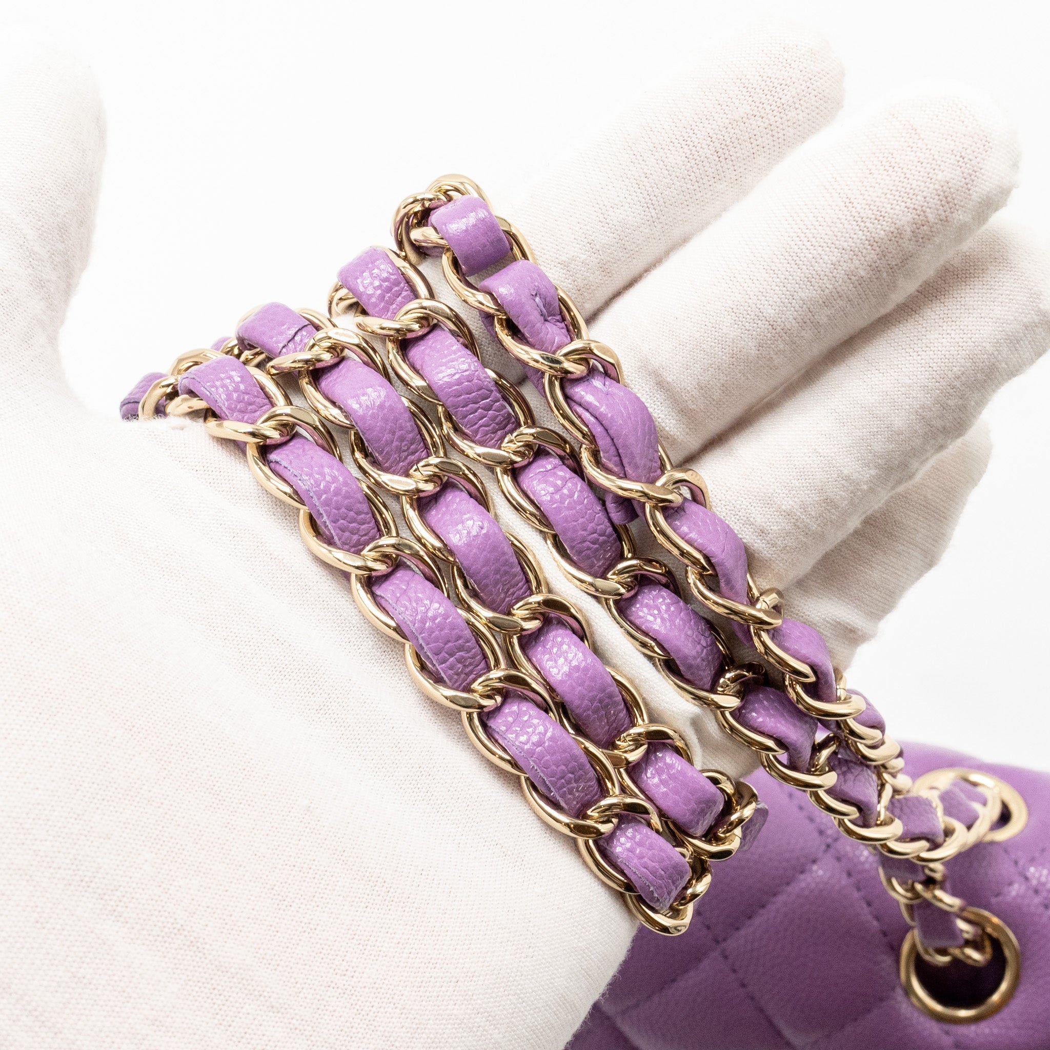 CHANEL MEDIUM CLASSIC DOUBLE FLAP BAG CAVIAR PURPLE LGHW (MICROCHIP)