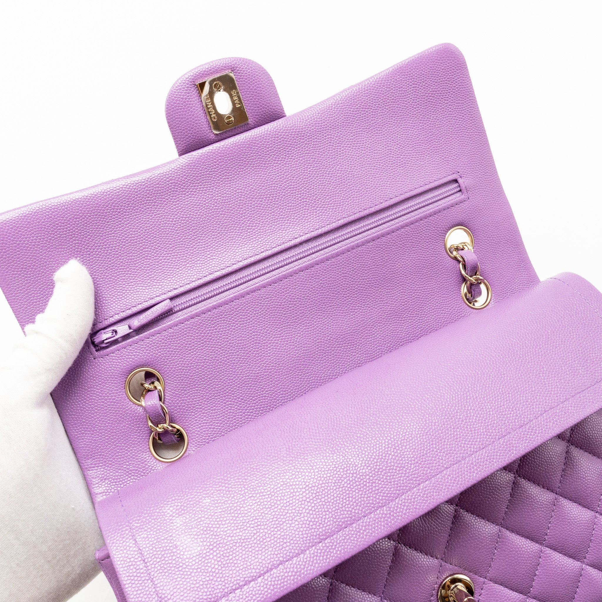 CHANEL MEDIUM CLASSIC DOUBLE FLAP BAG CAVIAR PURPLE LGHW (MICROCHIP)
