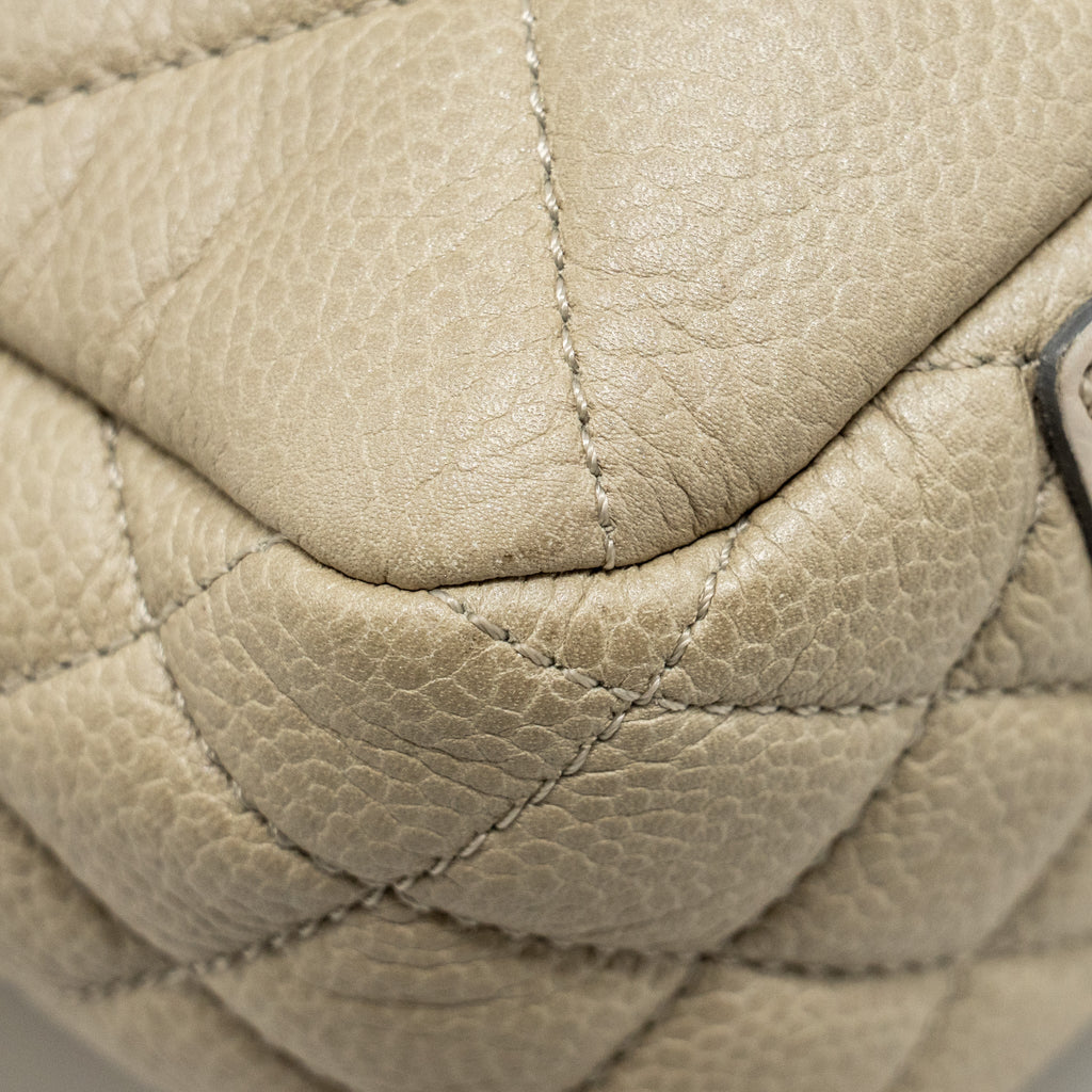 CHANEL QUILTED FLAP SHOULDER BAG CAVIAR LIGHT BEIGE RUTHENIUM SHW