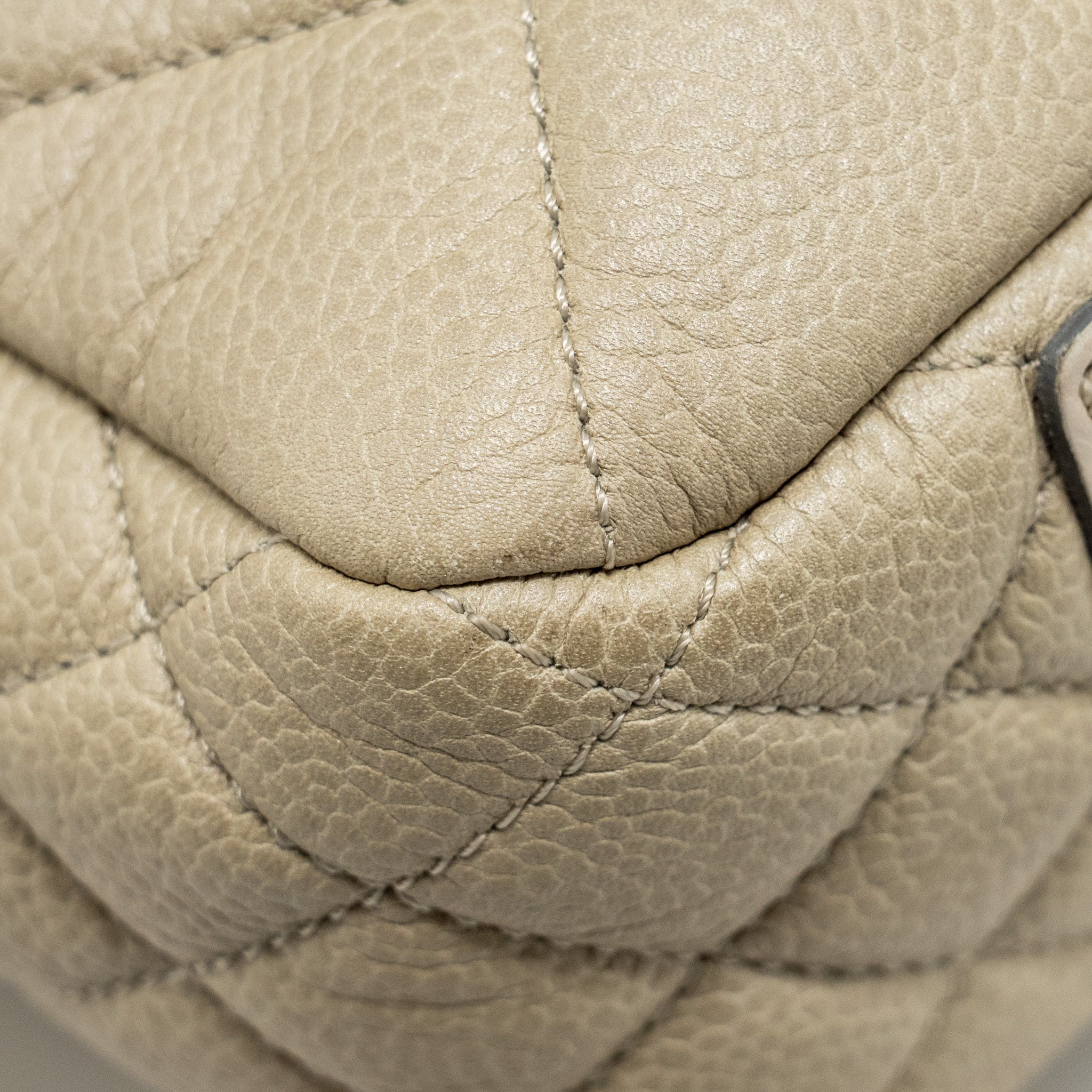 CHANEL QUILTED FLAP SHOULDER BAG CAVIAR LIGHT BEIGE RUTHENIUM SHW