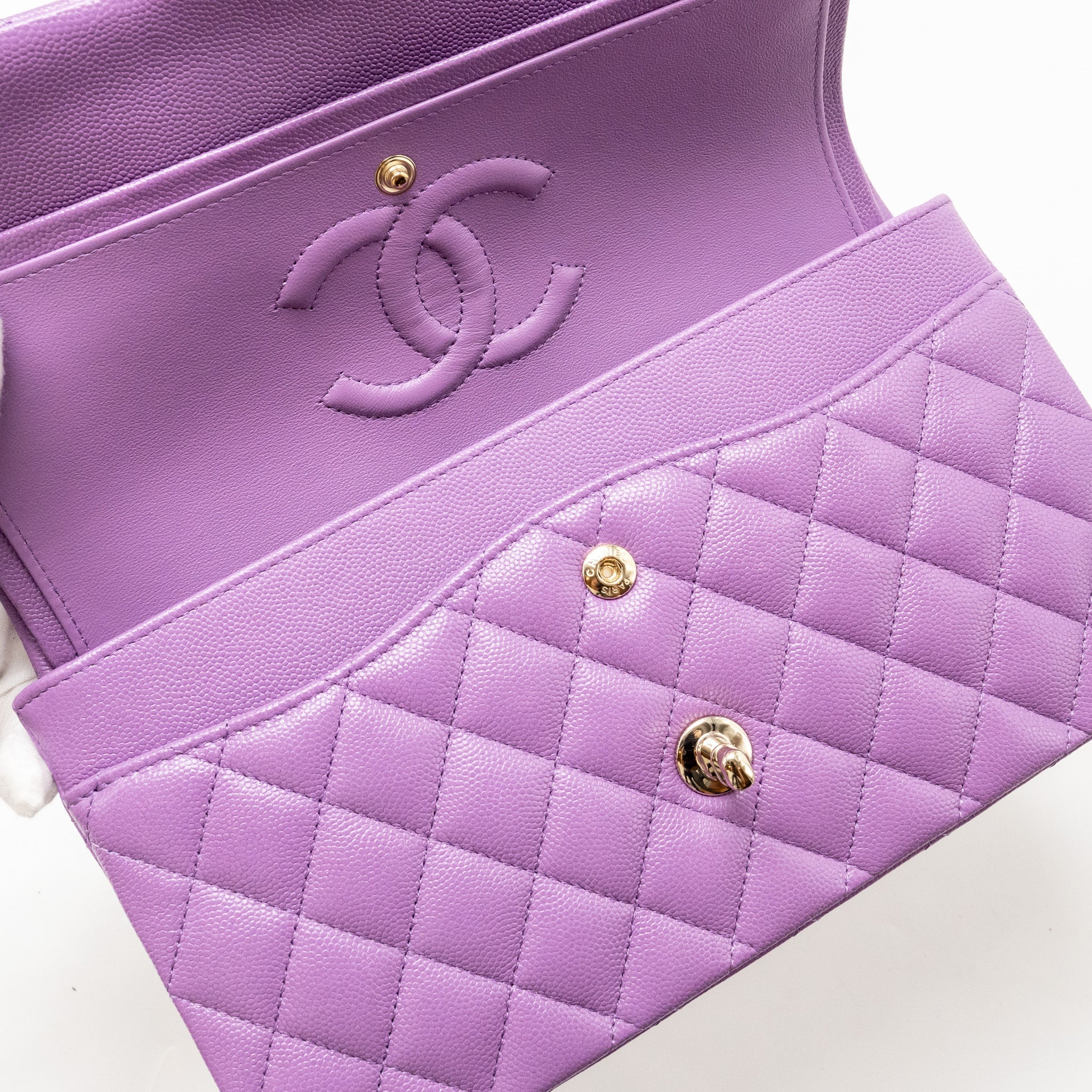 CHANEL MEDIUM CLASSIC DOUBLE FLAP BAG CAVIAR PURPLE LGHW (MICROCHIP)
