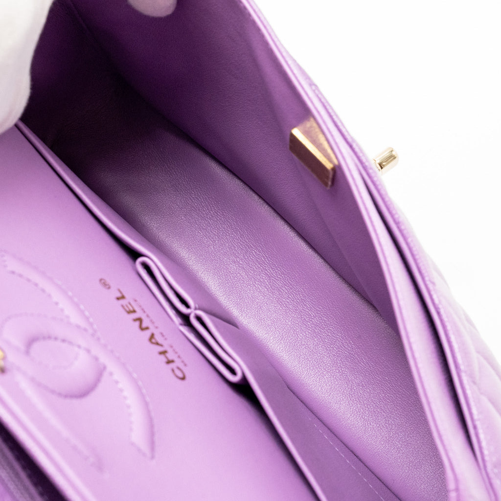 CHANEL MEDIUM CLASSIC DOUBLE FLAP BAG CAVIAR PURPLE LGHW (MICROCHIP)
