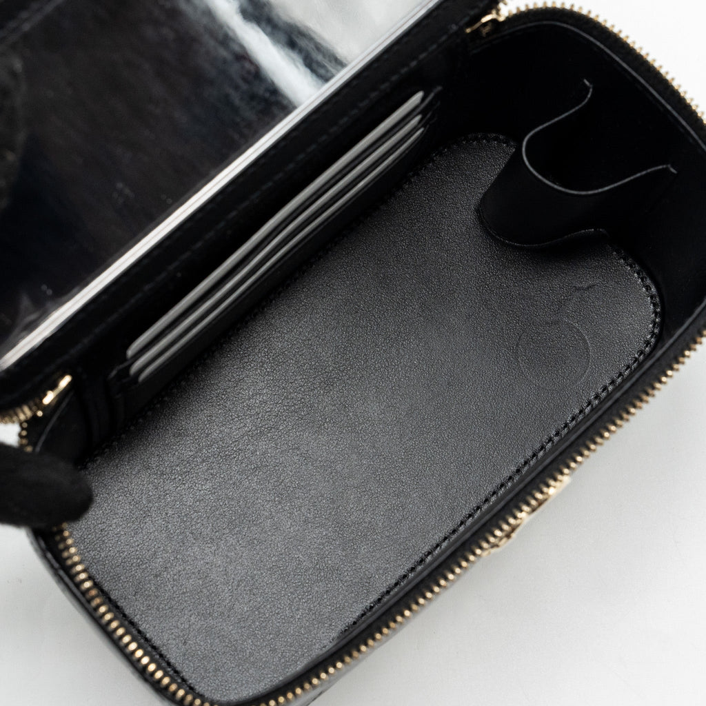CHANEL LONG VANITY CASE WITH CHARMS CHAIN CALFSKIN BLACK LGHW (MICROCHIP)
