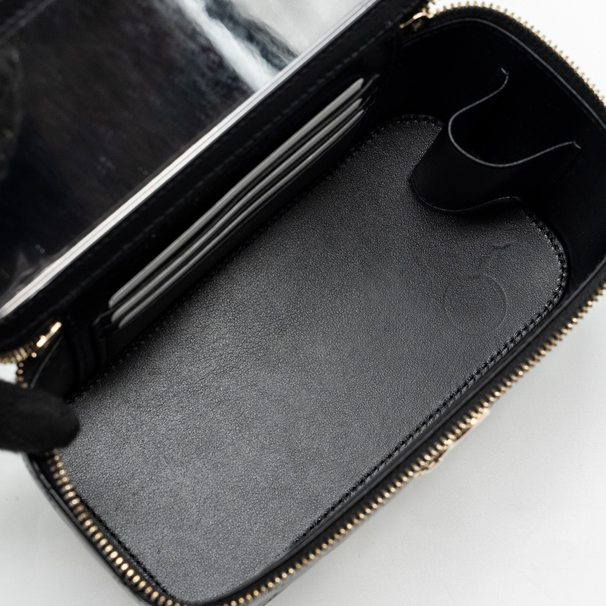 CHANEL LONG VANITY CASE WITH CHARMS CHAIN CALFSKIN BLACK LGHW (MICROCHIP)