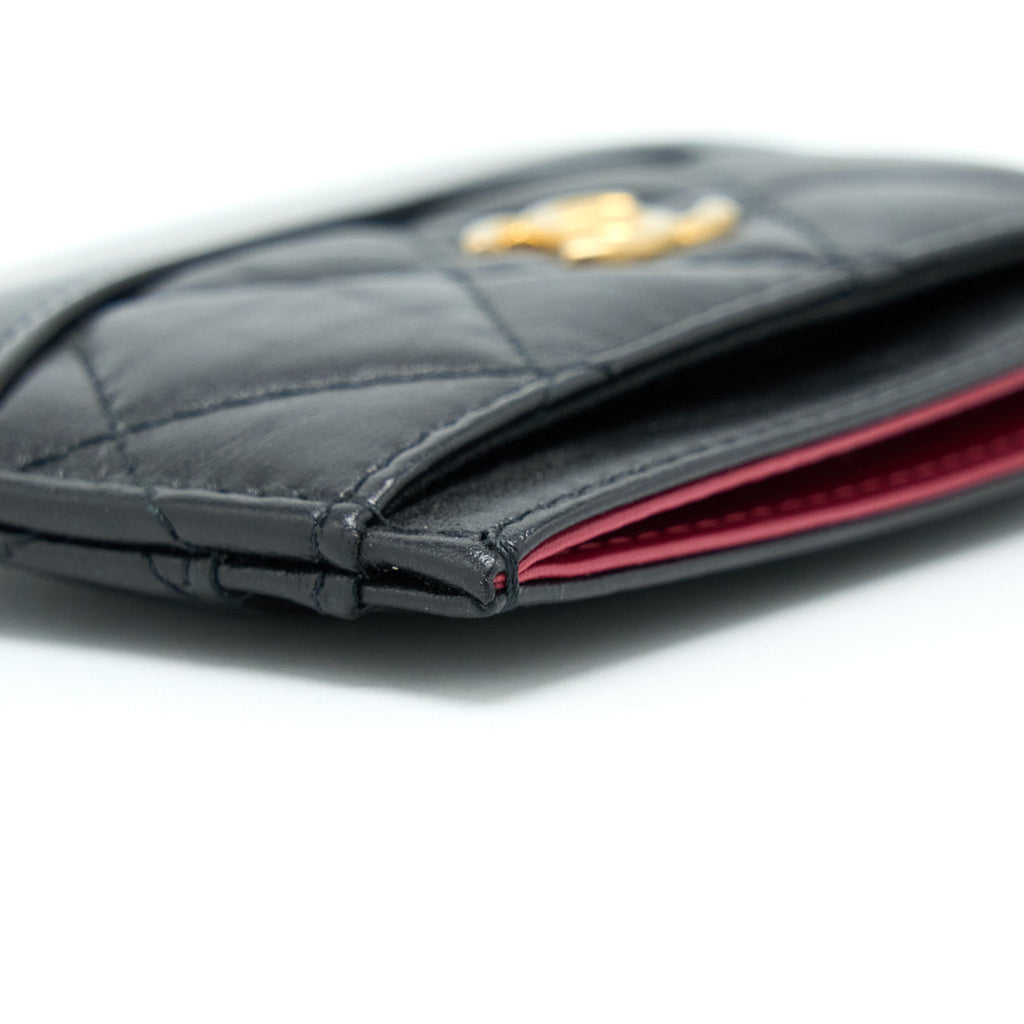 CHANEL GABRIELLE CARD HOLDER AGED CALFSKIN BLACK GHW