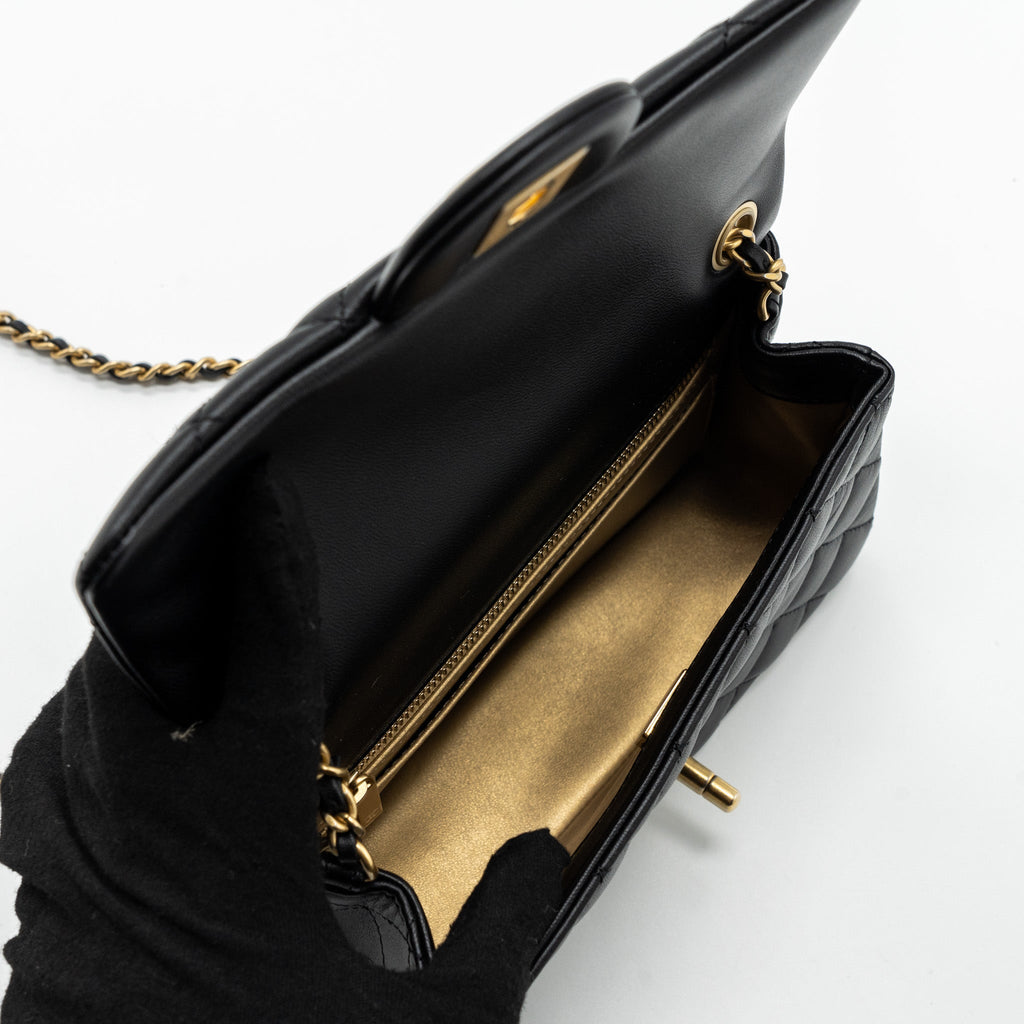 CHANEL 23K PEARL CRUSH MINI RECTANGULAR FLAP BAG LAMBSKIN BLACK GHW (MICROCHIP)