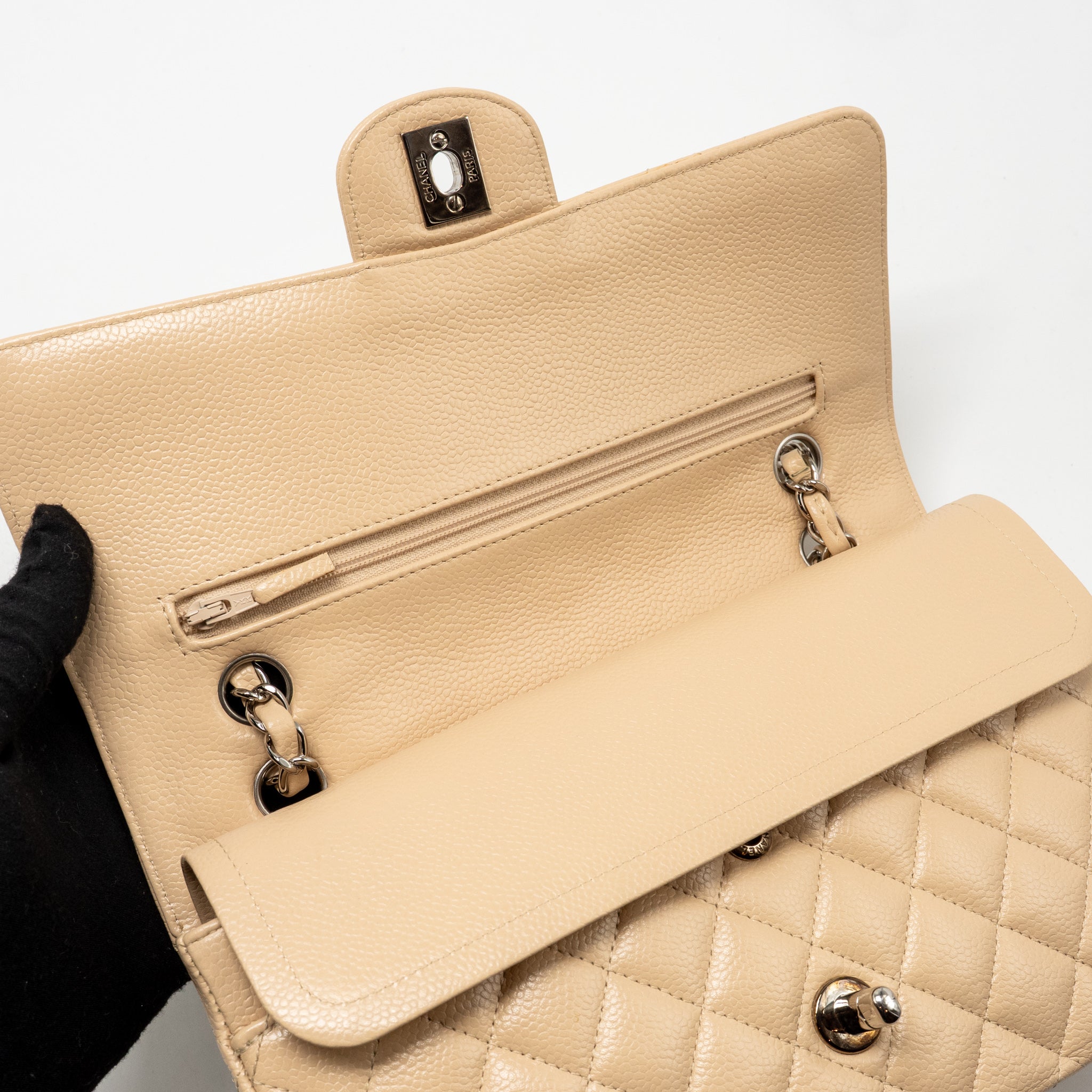 CHANEL MEDIUM CLASSIC DOUBLE FLAP BAG CAVIAR BEIGE LGHW