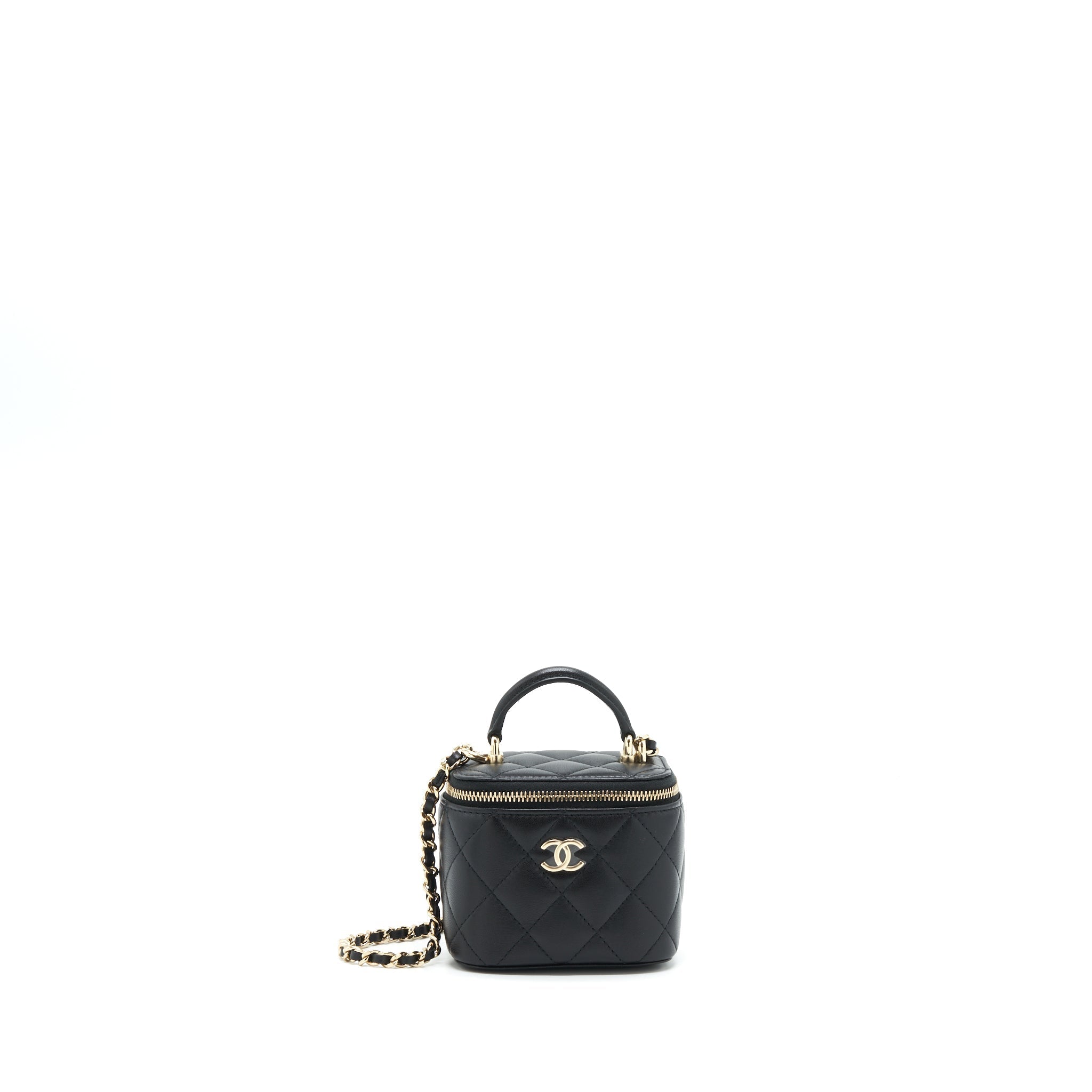 CHANEL 22P TOP HANDLE MINI VANITY WITH CHAIN LAMBSKIN BLACK LGHW