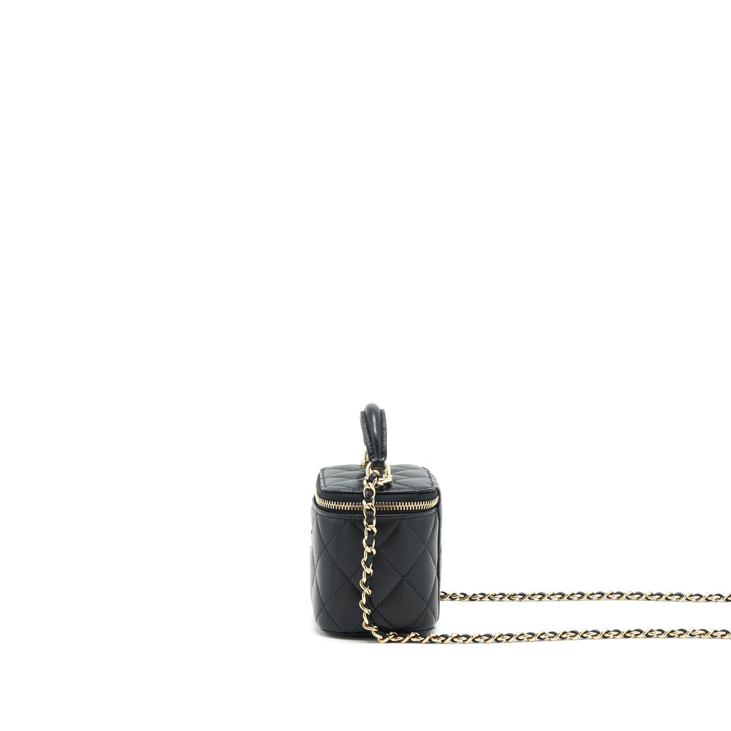 CHANEL 22P TOP HANDLE MINI VANITY WITH CHAIN LAMBSKIN BLACK LGHW