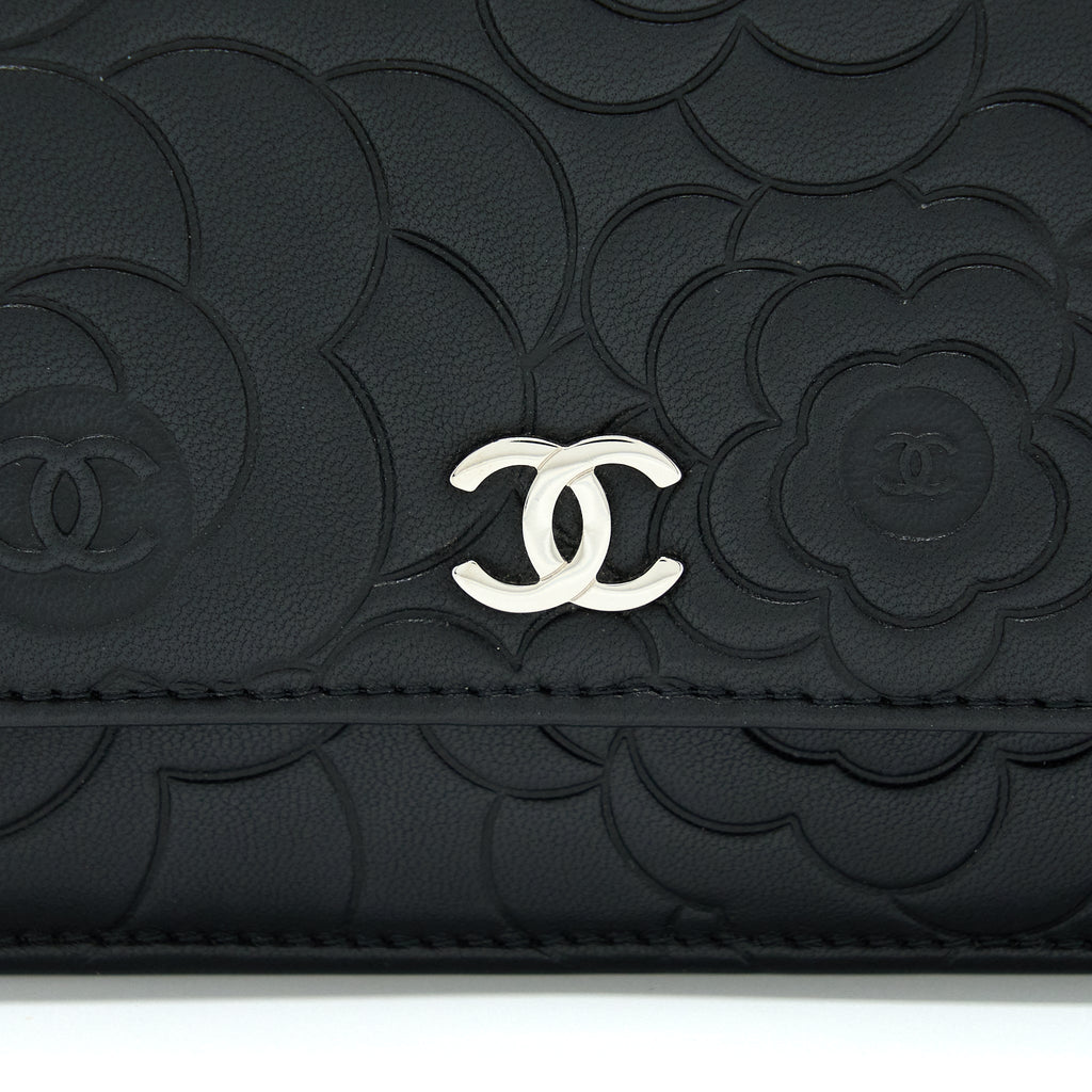 CHANEL CAMELLIA WALLET ON CHAIN LAMBSKIN BLACK SHW