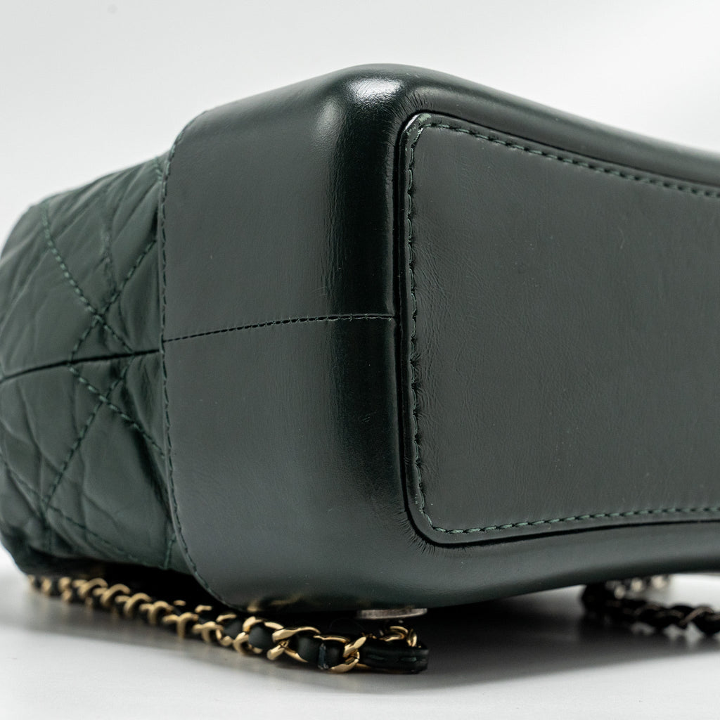 CHANEL SMALL GABRIELLE BACKPACK AGED CALFSKIN DARK GREEN MULTICOLOR HARDWARE