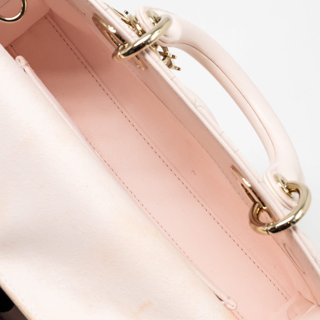 DIOR SMALL LADY D-JOY BAG CANNAGE LAMBSKIN POWDER PINK LGHW