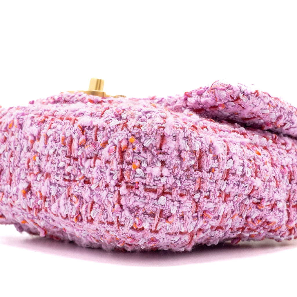 CHANEL 22P MINI SQUARE FLAP BAG TWEED PINK GHW (MICROCHIP)