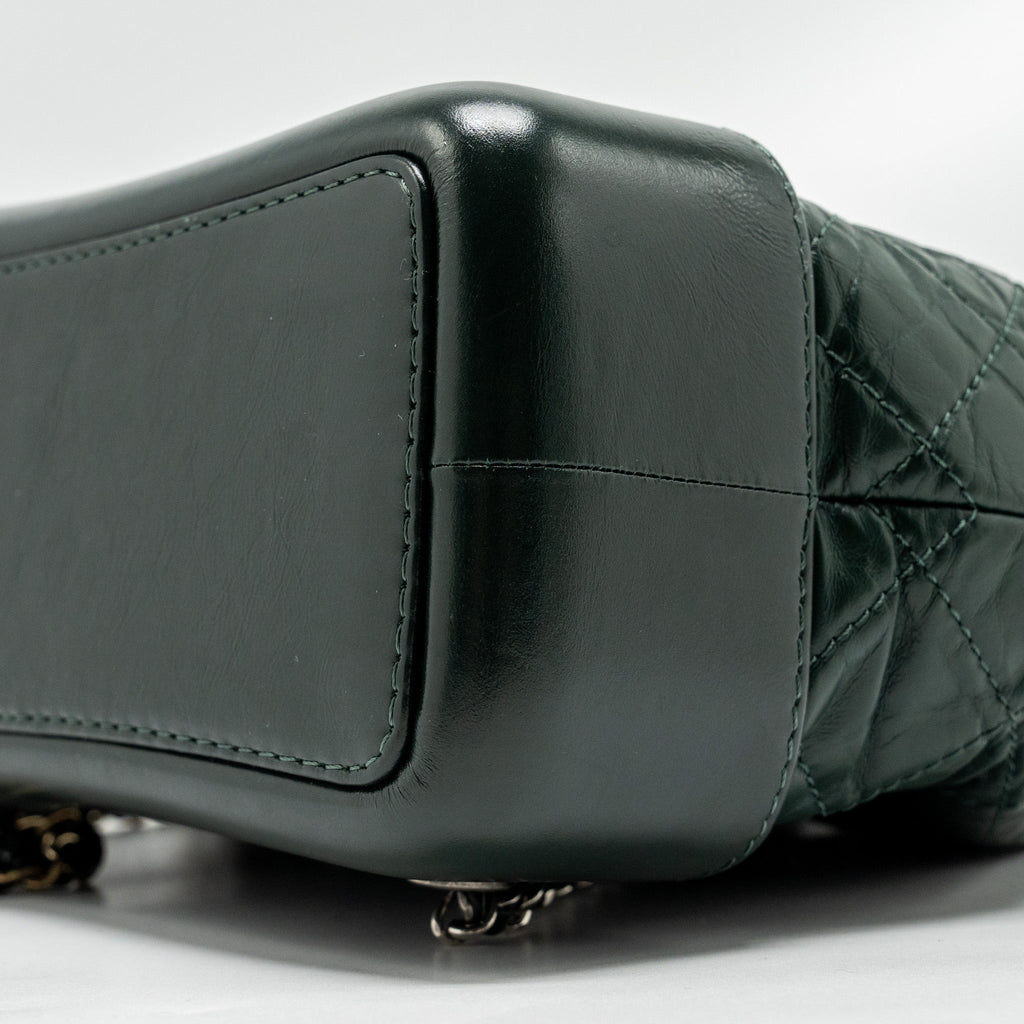 CHANEL SMALL GABRIELLE BACKPACK AGED CALFSKIN DARK GREEN MULTICOLOR HARDWARE