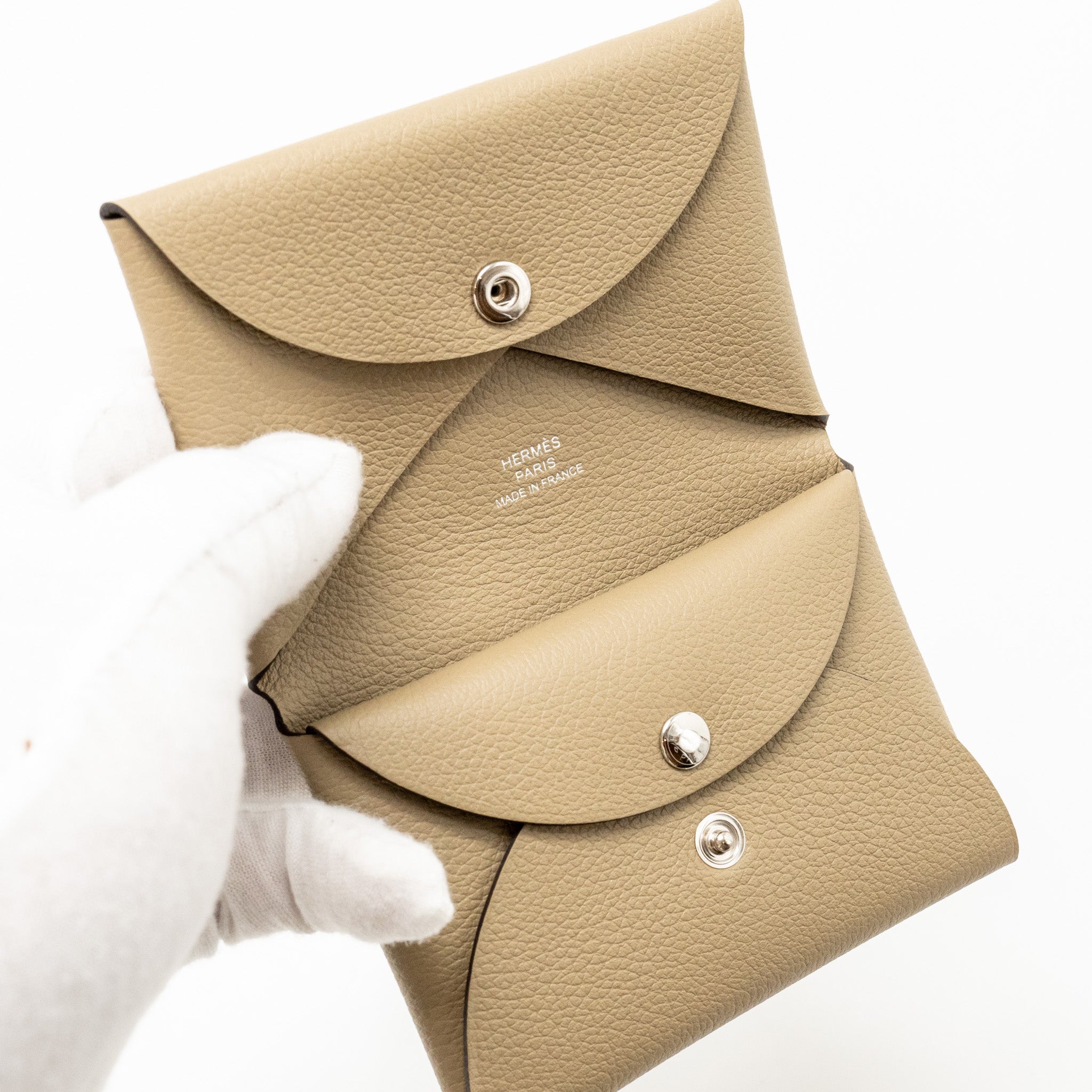 HERMES CALVI DUO CARD HOLDER EVERCOLOR 8Q BEIGE MARFA SHW