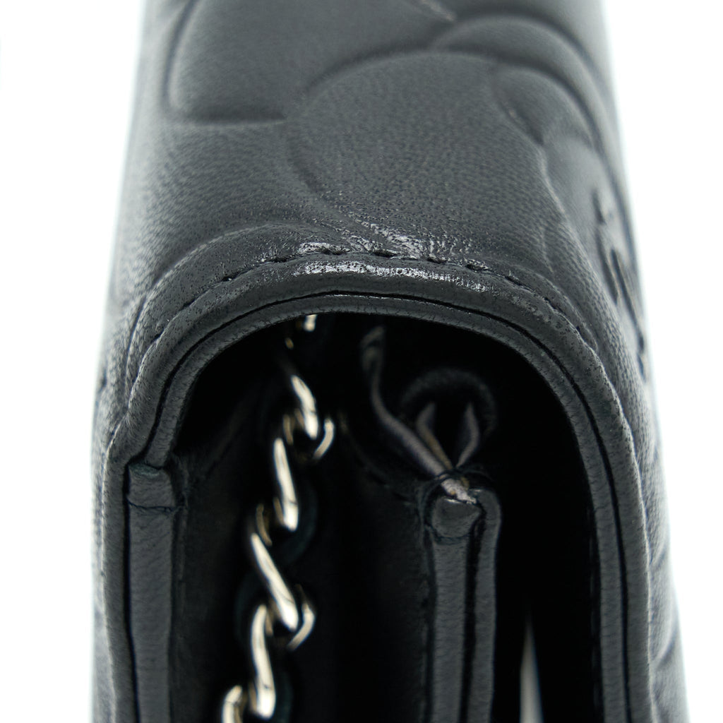 CHANEL CAMELLIA WALLET ON CHAIN LAMBSKIN BLACK SHW
