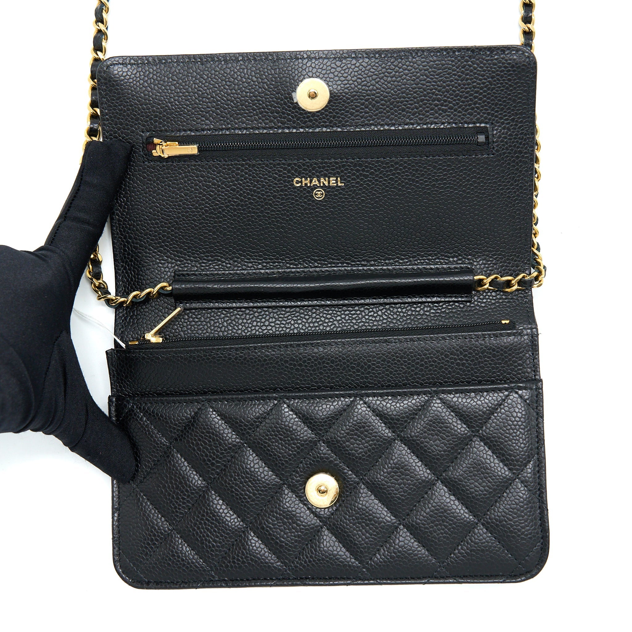 CHANEL CLASSIC WALLET ON CHAIN CAVIAR BLACK GHW (MICROCHIP)