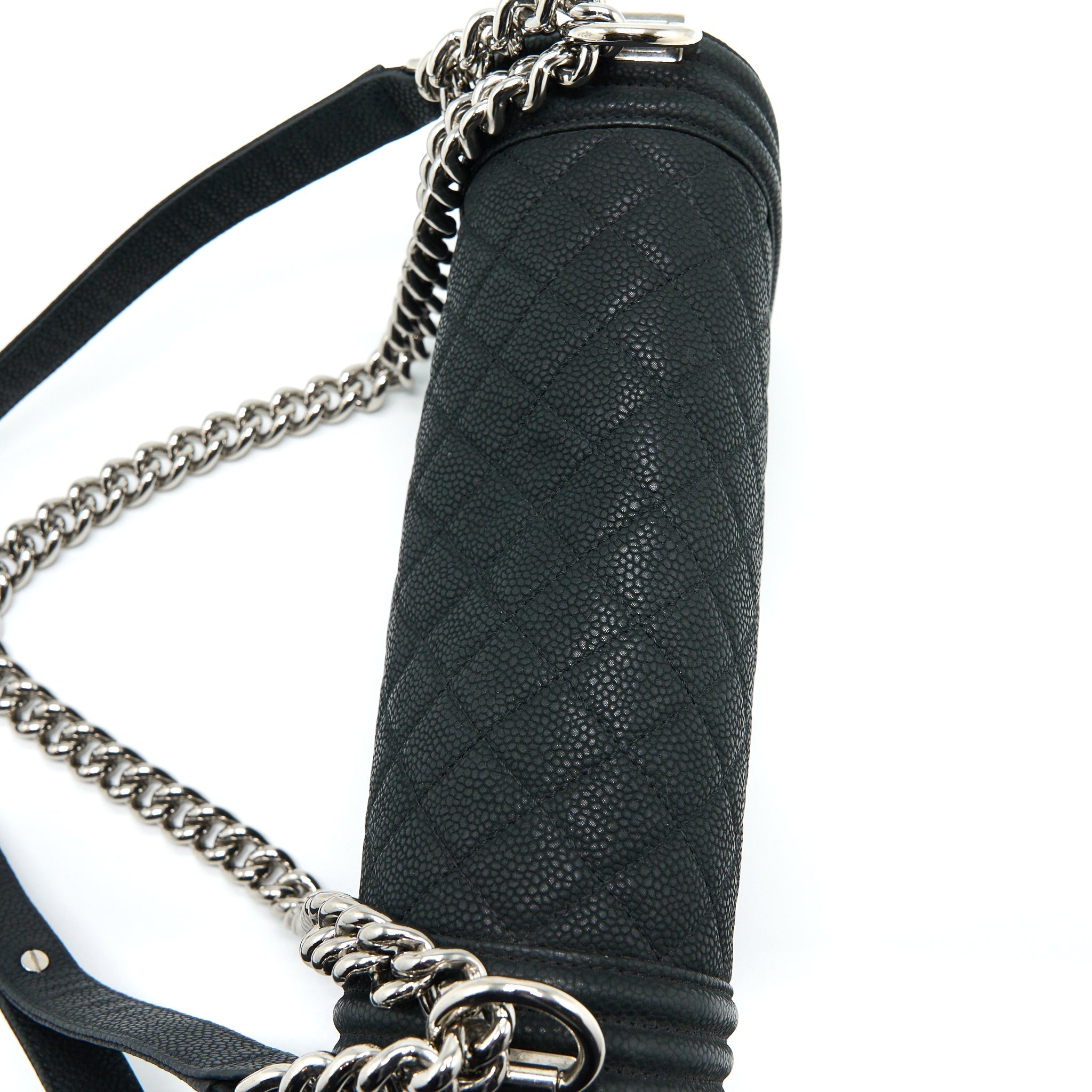 CHANEL MEDIUM BOY BAG GRAINED CALFSKIN BLACK SHW