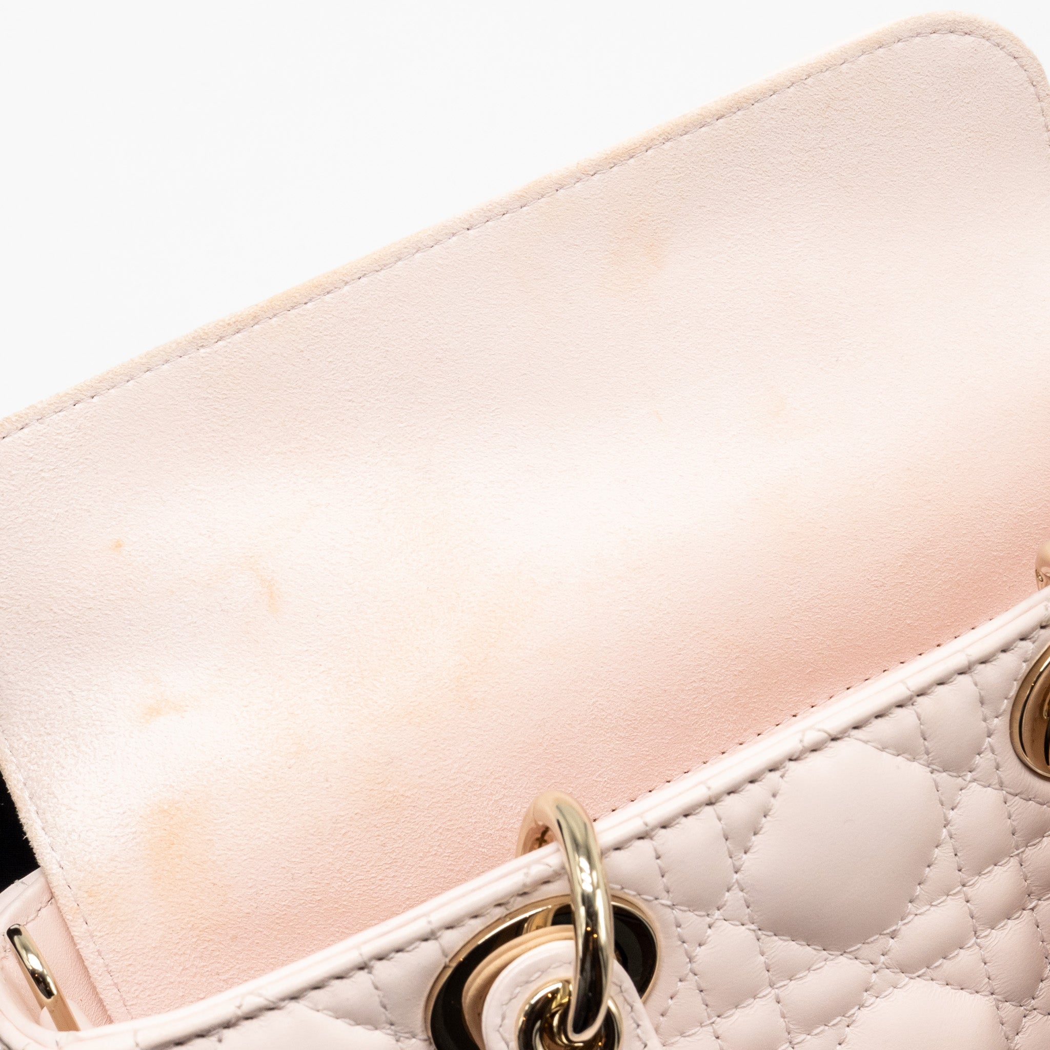 DIOR SMALL LADY D-JOY BAG CANNAGE LAMBSKIN POWDER PINK LGHW