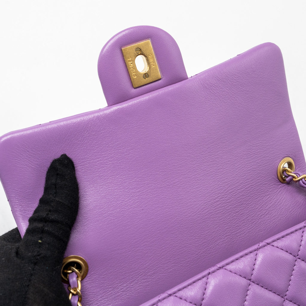 CHANEL 22S PEARL CRUSH MINI RECTANGULAR FLAP BAG LAMBSKIN PURPLE GHW (MICROCHIP)