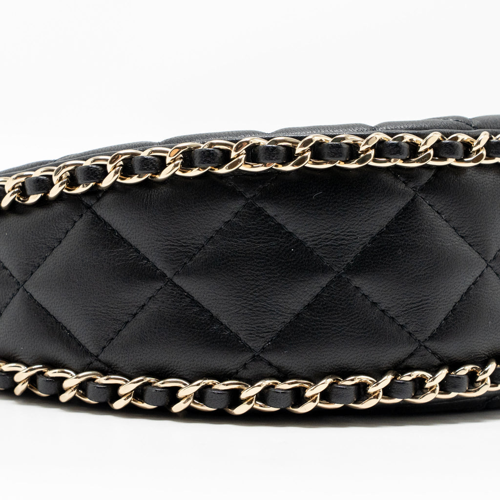CHANEL SMALL HALF MOON HOBO BAG LAMBSKIN BLACK LGHW (MICROCHIP)