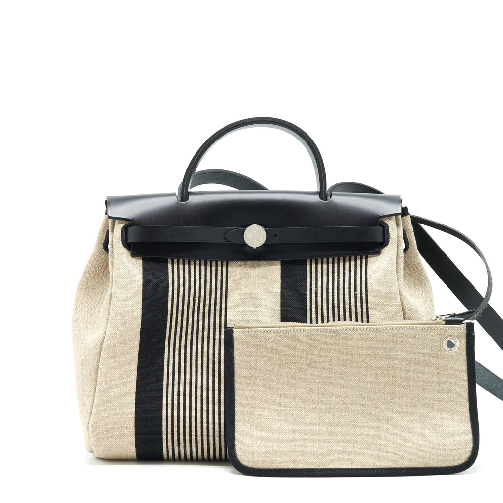 HERMES HERBAG 31 RETOURNE TOTE BAG TOILE CAMP H VIBRATION BLACK
