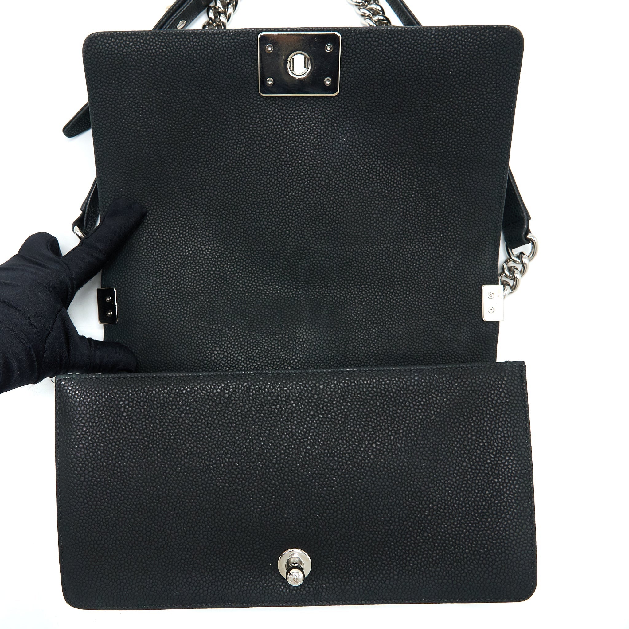 CHANEL MEDIUM BOY BAG GRAINED CALFSKIN BLACK SHW