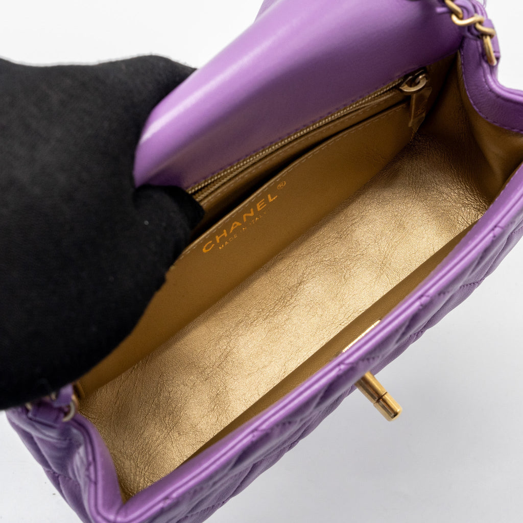 CHANEL 22S PEARL CRUSH MINI RECTANGULAR FLAP BAG LAMBSKIN PURPLE GHW (MICROCHIP)