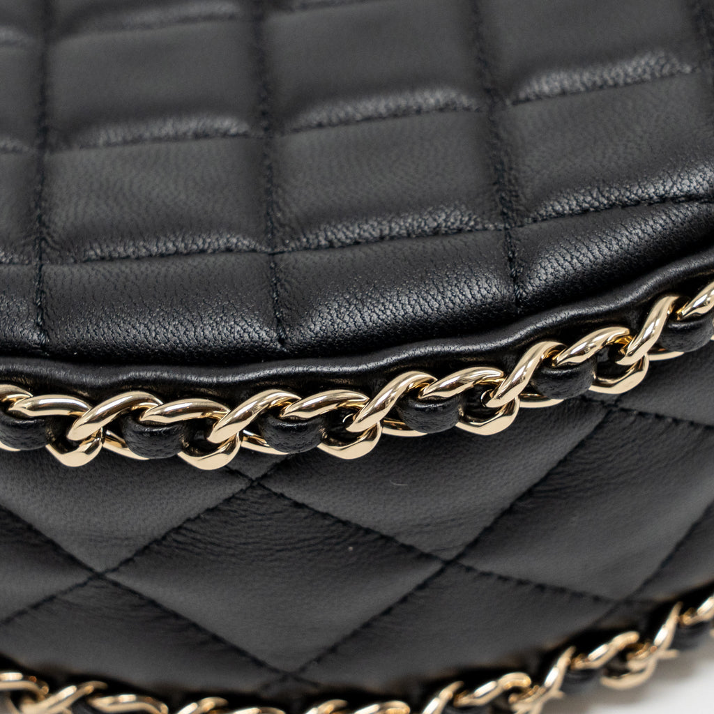 CHANEL SMALL HALF MOON HOBO BAG LAMBSKIN BLACK LGHW (MICROCHIP)