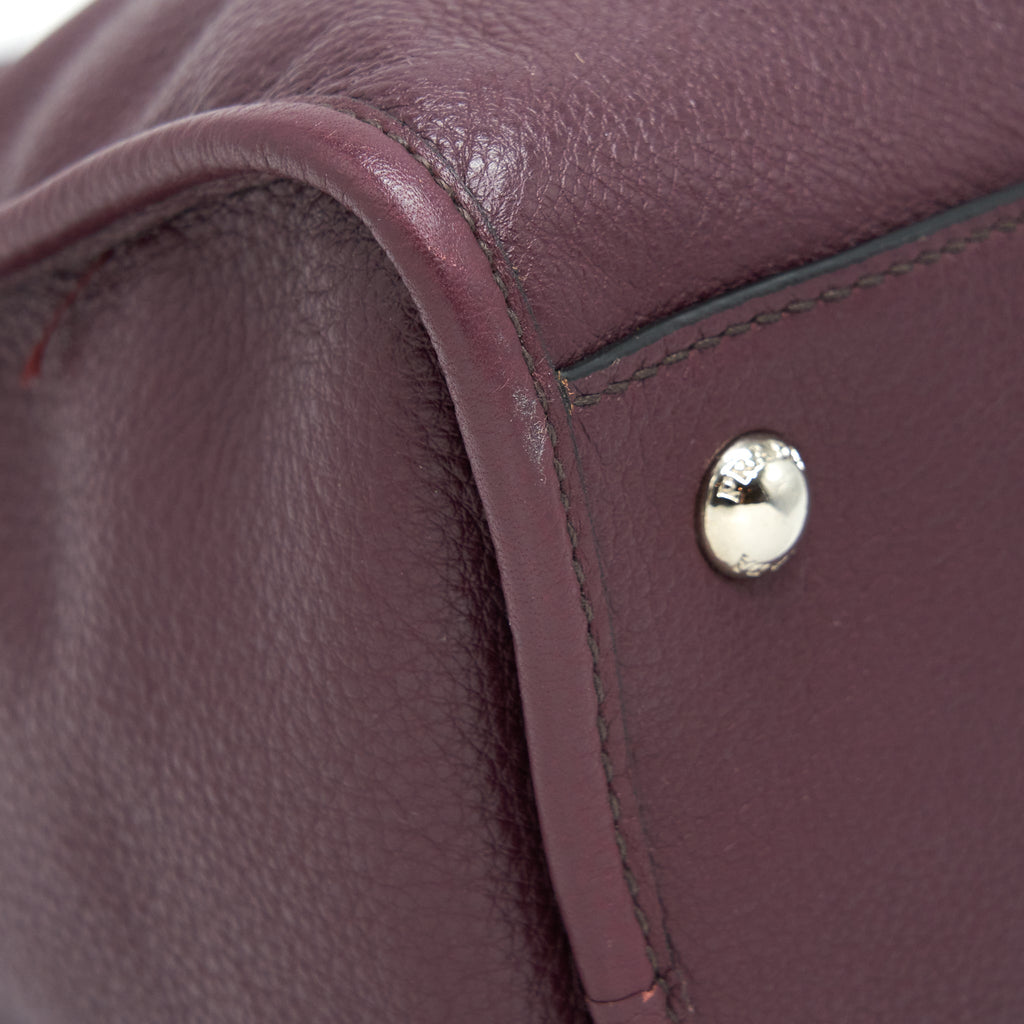 PRADA VITELLO PHENIX BAULETTO TOTE BAG GRAINED CALFSKIN BURGUNDY SHW