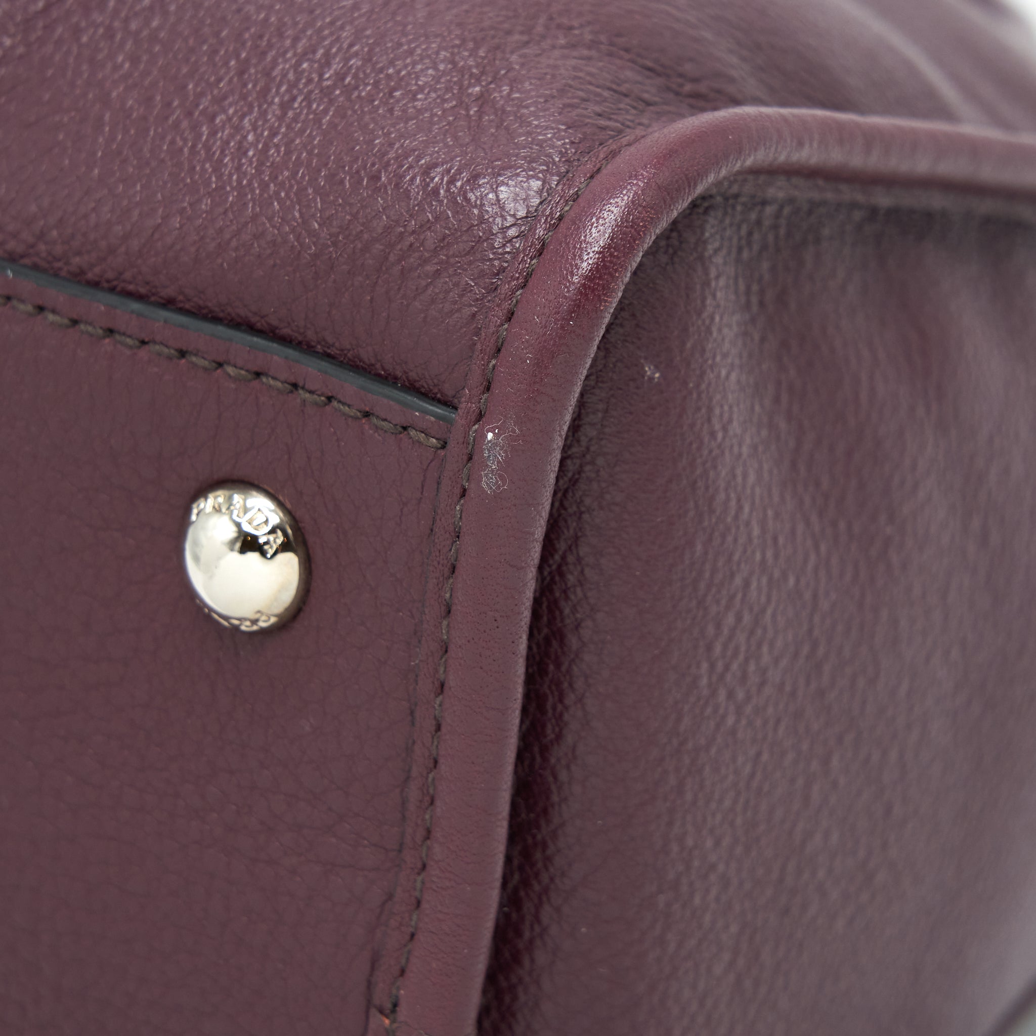 PRADA VITELLO PHENIX BAULETTO TOTE BAG GRAINED CALFSKIN BURGUNDY SHW