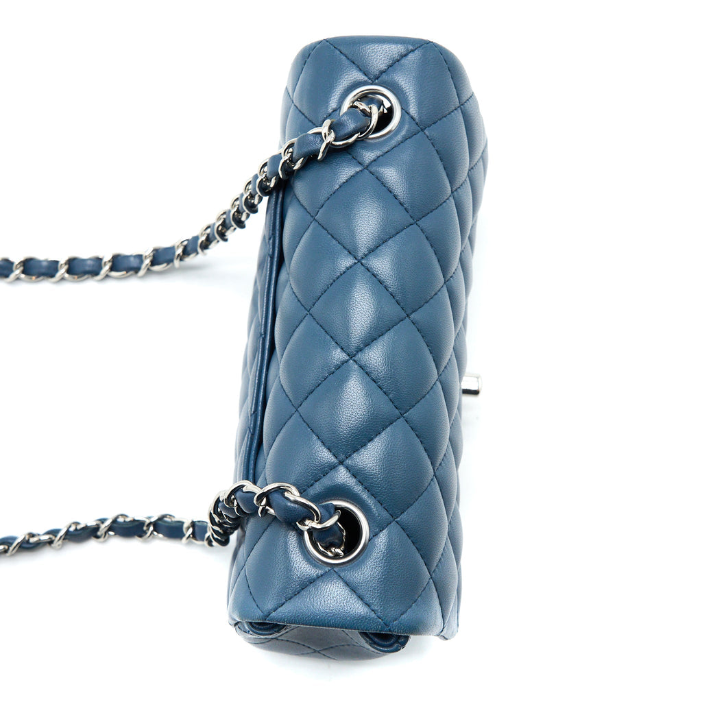 CHANEL MINI RECTANGULAR FLAP BAG LAMBSKIN BLUE SHW