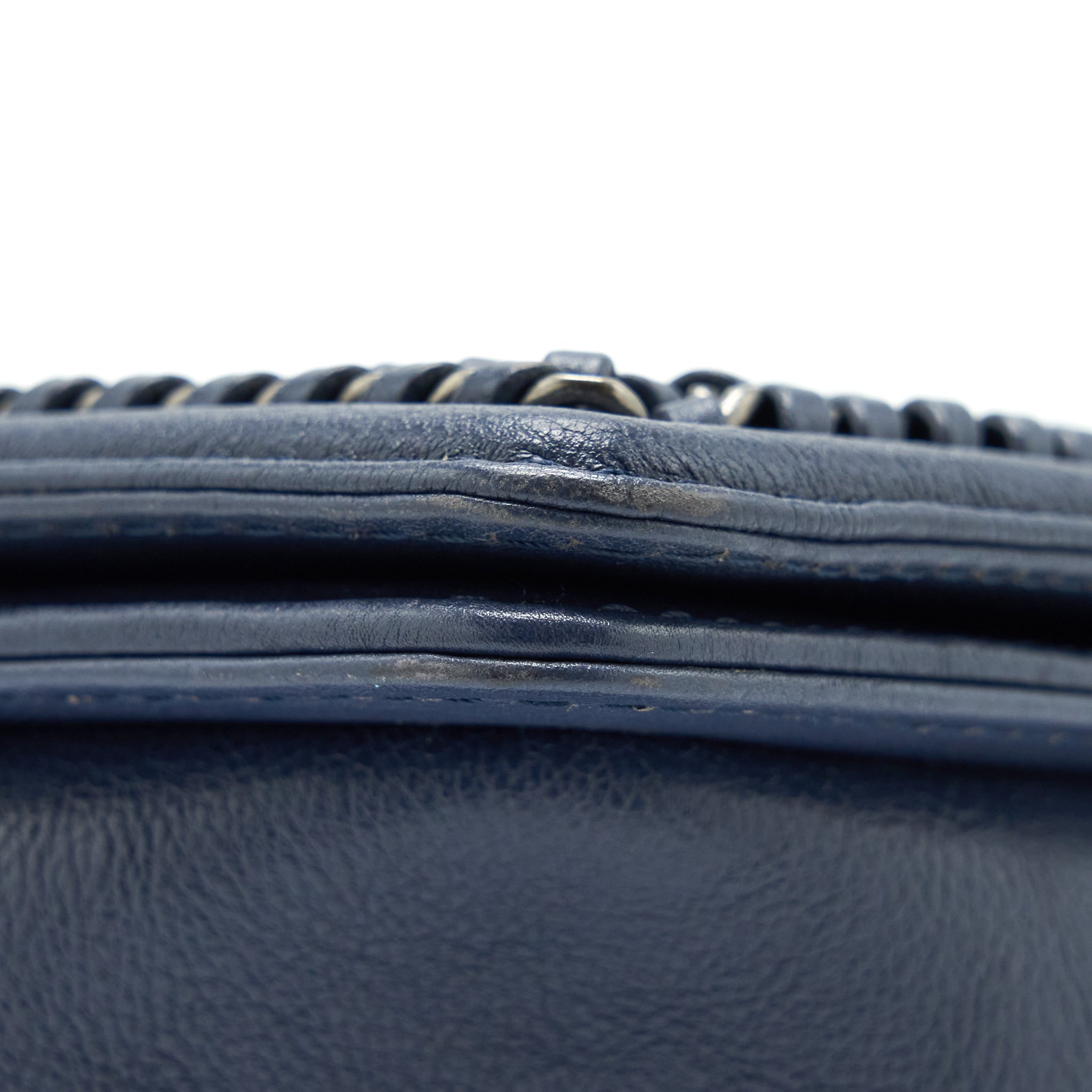 CHANEL BOY BAG WITH TOP HANDLE NAVY RUTHENIUM SLIVER HARDWARE