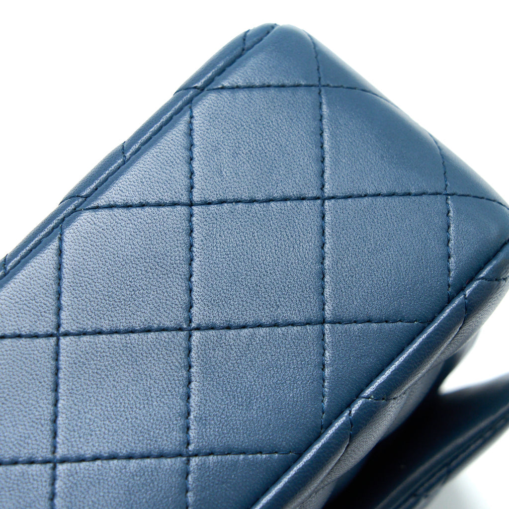 CHANEL MINI RECTANGULAR FLAP BAG LAMBSKIN BLUE SHW