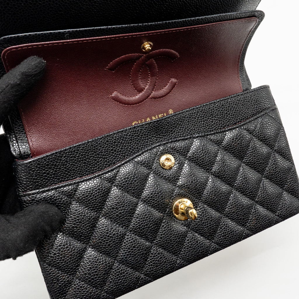 CHANEL SMALL CLASSIC DOUBLE FLAP BAG CAVIAR BLACK GHW (MICROCHIP)